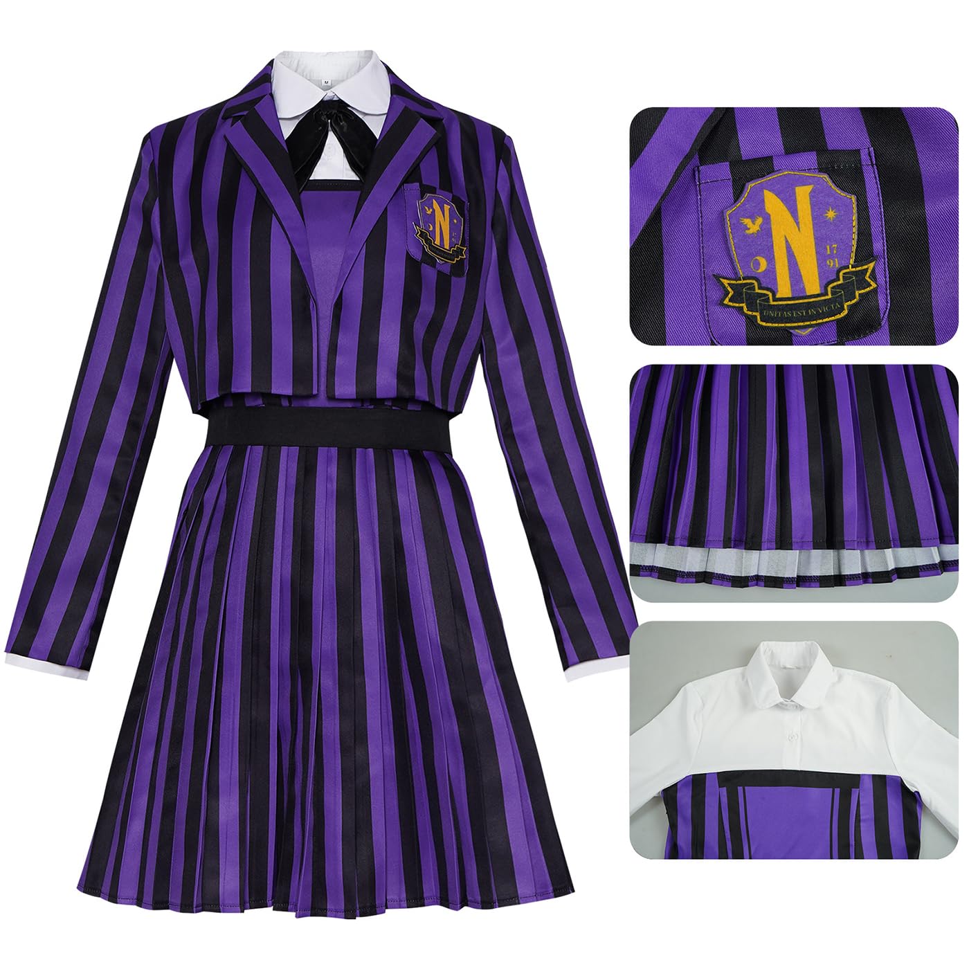 Damen Enid Sinclair Cosplay Kostüm Mittwoch 2 Verkleidung Enid Kostüm Gothic Nevermore Academy Schuluniform Lila Weihnachten Halloween Karneval Party Fancy Kleidung für Erwachsene