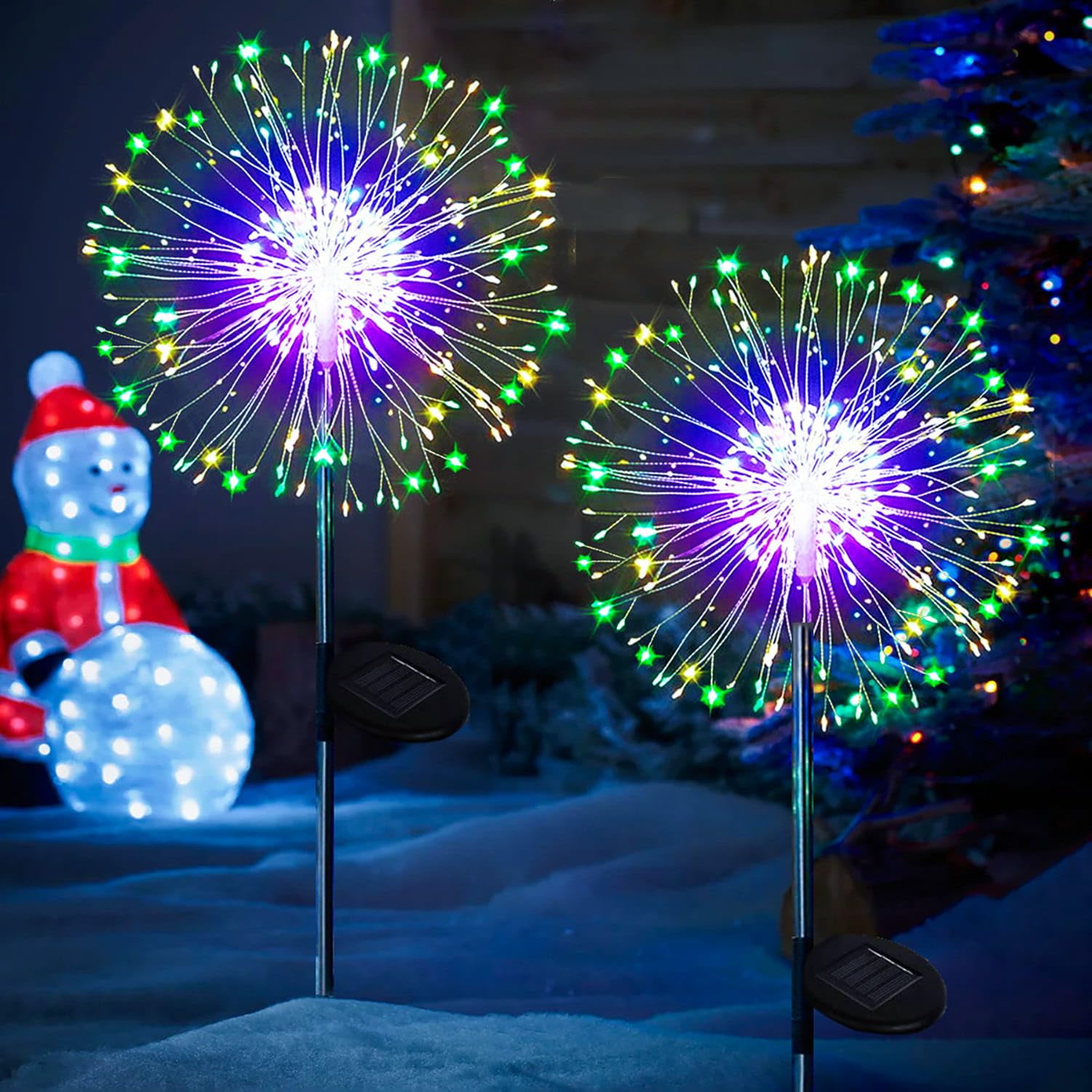 yowin Solar Firework Lights 2 Pack 120 LED Solar Christmas Garden Lights, 8 Modes Xmas Firefly Light Outdoor Waterproof Copper Wire Starburst Stake Light for Patio Lawn Party Decorations - Multicolor