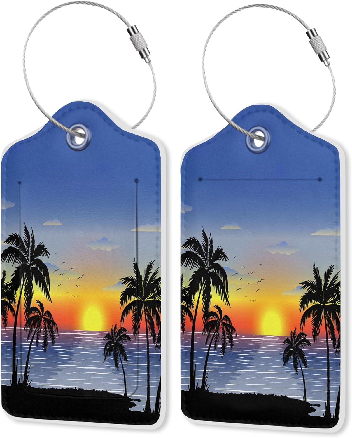 Leather Luggage Tags for Adults Teens,2 Pack Tropical Palm Trees Sunset Travel Bag