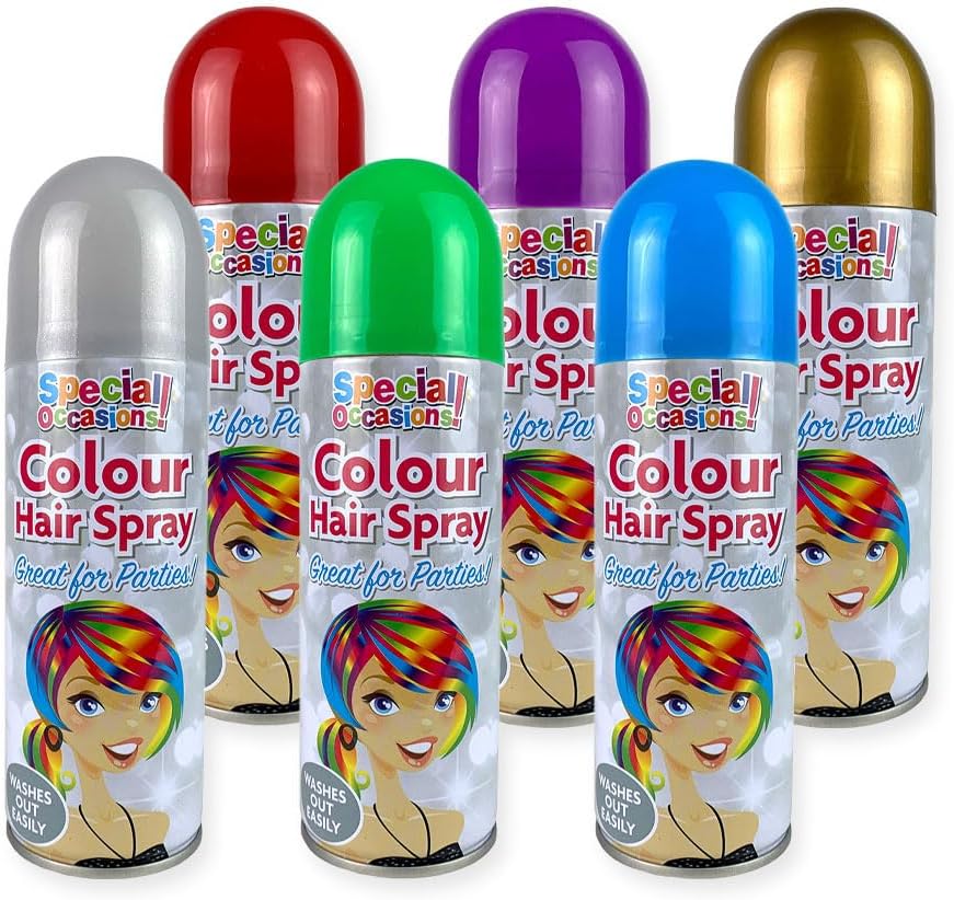 Zopper 6 x 200ml Hair Spray Multi Colour for Special Occasion Temporary Washable Fancy Dress Up Hairspray Can