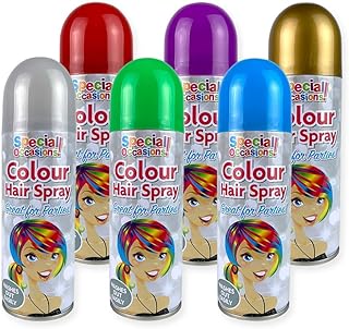 Zopper 6 x 200ml Hair Spray Multi Colour for Special Occasion Temporary Washable Fancy Dress Up Hairspray Can