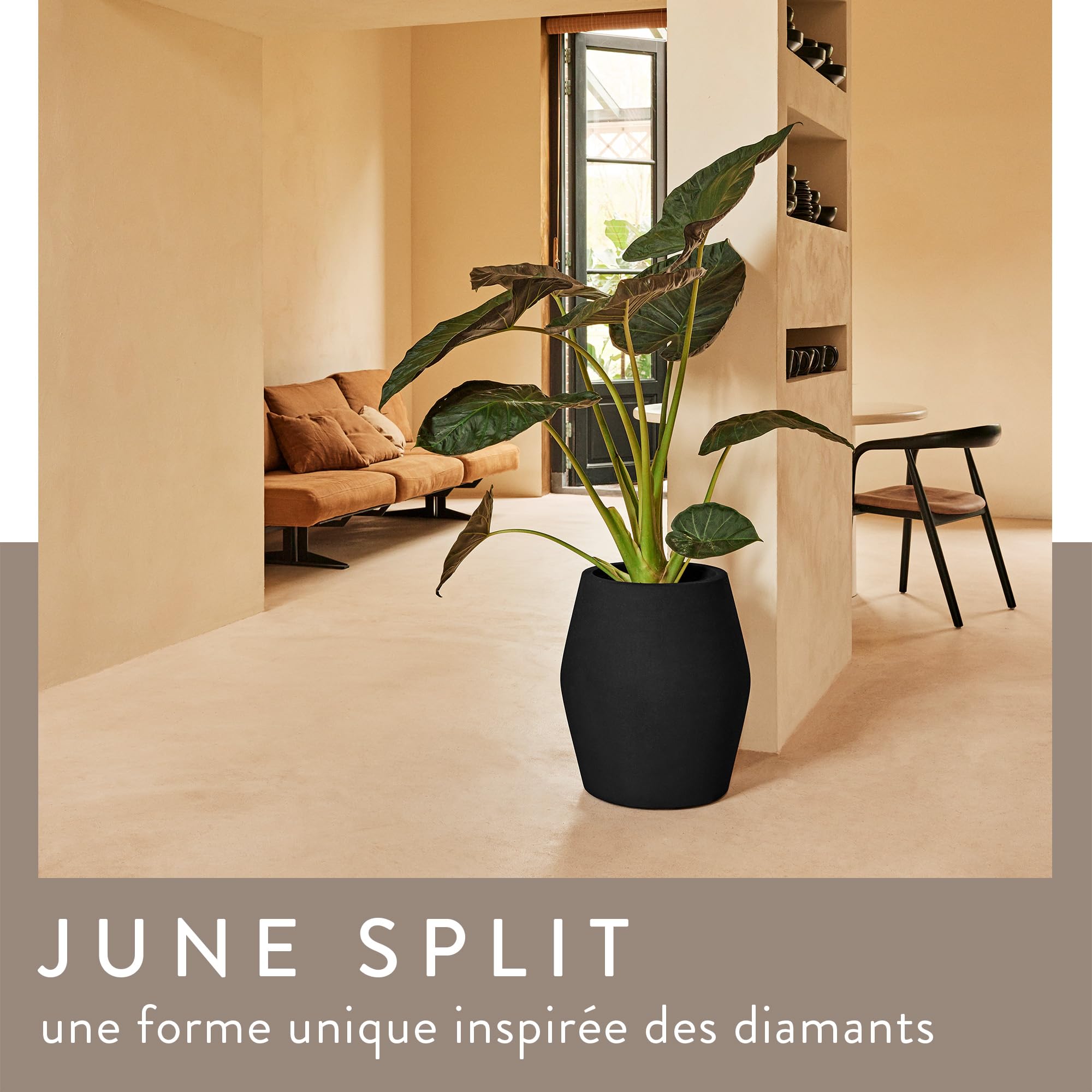 Elho June Split High 46cm Pot de Fleurs - Noir | L 46 x l 46 x H 53.6 cm | Convient à l’intérieur et à l’extérieur | Plastique 100 % recyclé