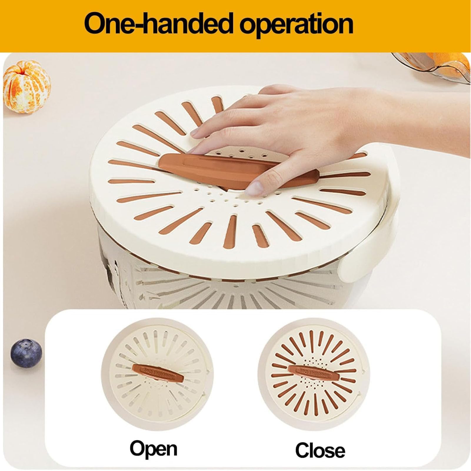 Multifunktionale Obst-Gemüse-Waschschüssel mit Abtropfkorb, PET und PP Material, Klappbarer Griff, Aufbewahrungsbox für Kühlschrank