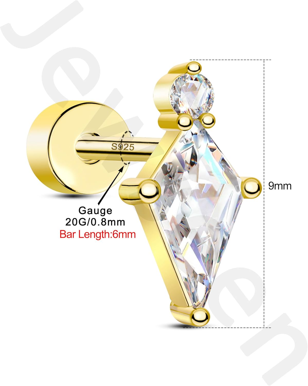 Jewseen 16g Flat Back Earrings 925 Sterling Silver Cartilage Stud Gold Tragus Helix Piercing Jewelry for Women - Image 3