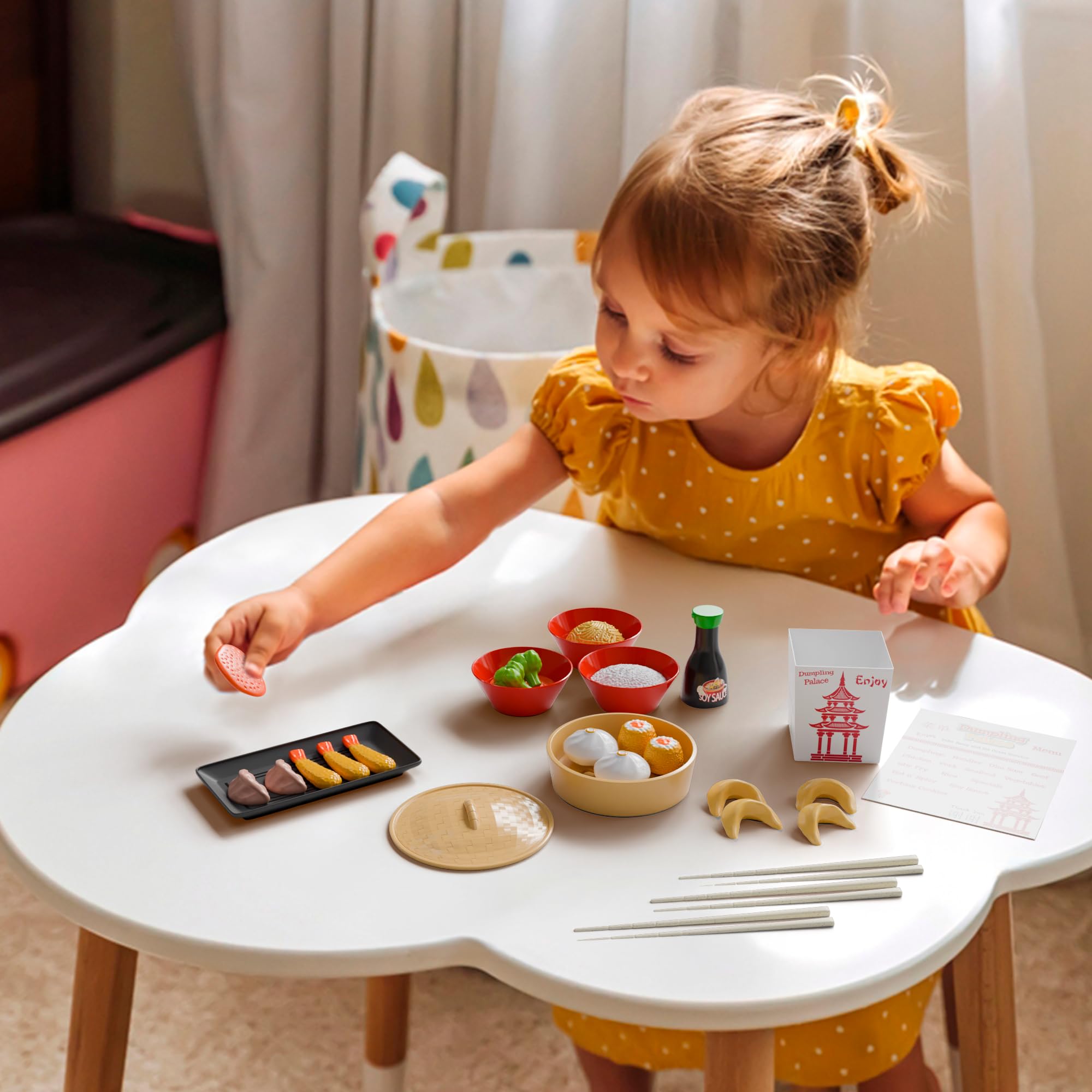 Dumpling Palace - Juego de comida china para niños, juego de 34 piezas para niños pequeños de 3 años en adelante, cocina gourmet con alimentos realistas para juego creativo y aprendizaje 6