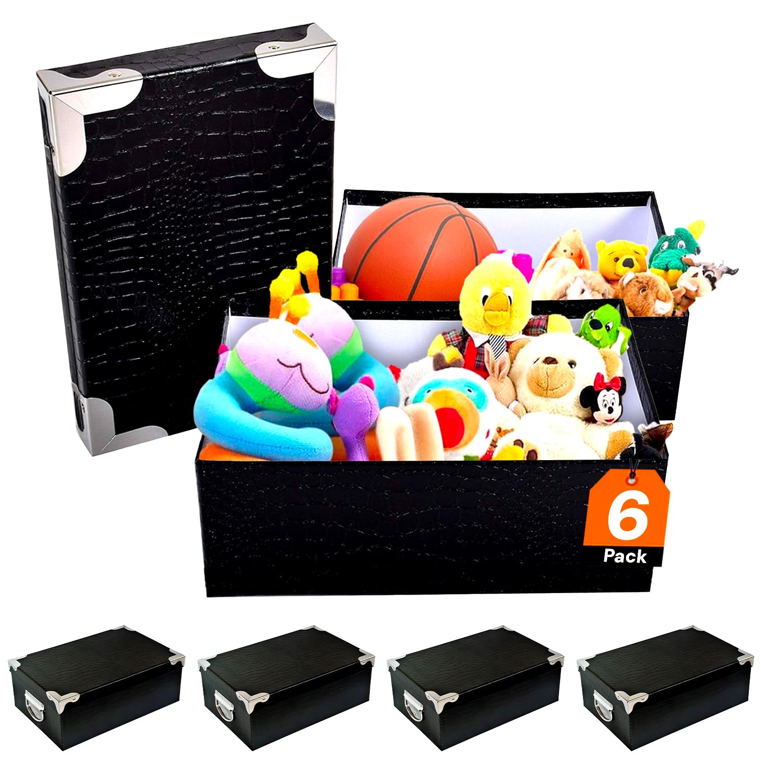 Boîtes de rangement anti-poussière lot de 6 bacs noirs pour placard propre