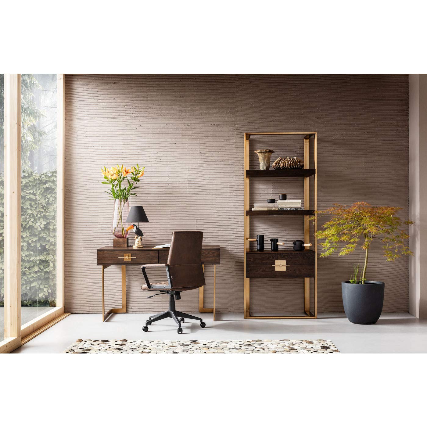 Kare Design Sedia Girevole Da Ufficio Labora, Marrone, 109X59X62Cm, Con Braccioli, Molla A Gas, Altezza Regolabile 47-57Cm, Schienale Basso, Moderno