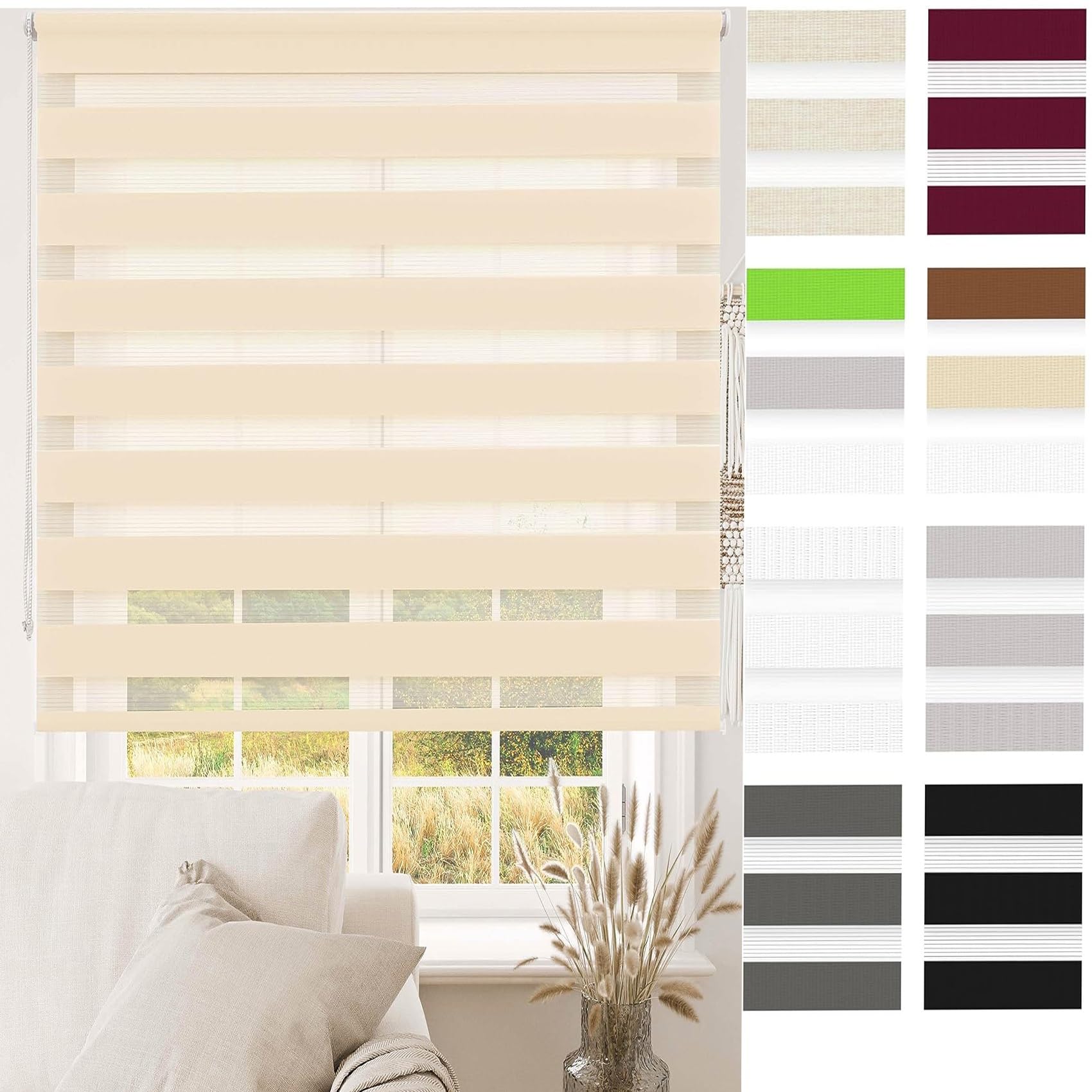 Store Enrouleur occultant Beige 60 x 280 cm - Store à Motifs avec Accessoires de Montage pour Chambre, Chambre d'enfant, loft, Voyage - Occultation et Protection de l'intimité