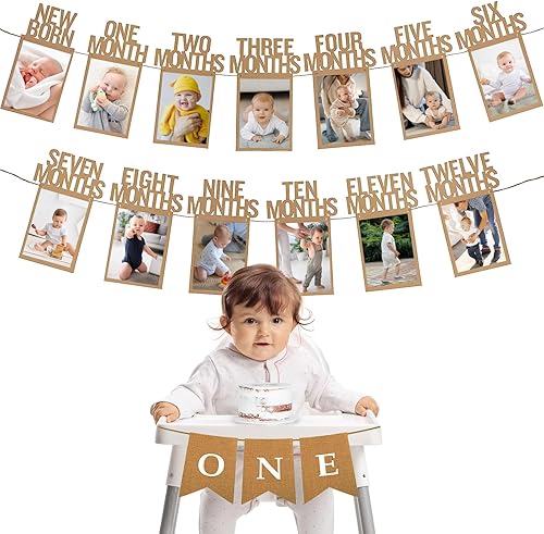 Cartel de fotos de bebé de primer cumpleaños para recién nacidos a 12 meses, decoraciones de primer cumpleaños para niños y niñas, cartel de fotos