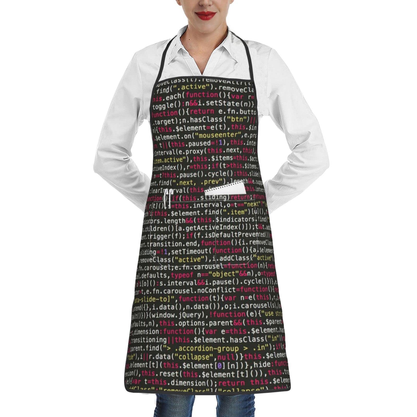 Aseelo Programmer Programming Code Aprons, Unisex Cooking Apron Bib Apron With Pockets For Home Kitchen Restaurant Bbq Baking