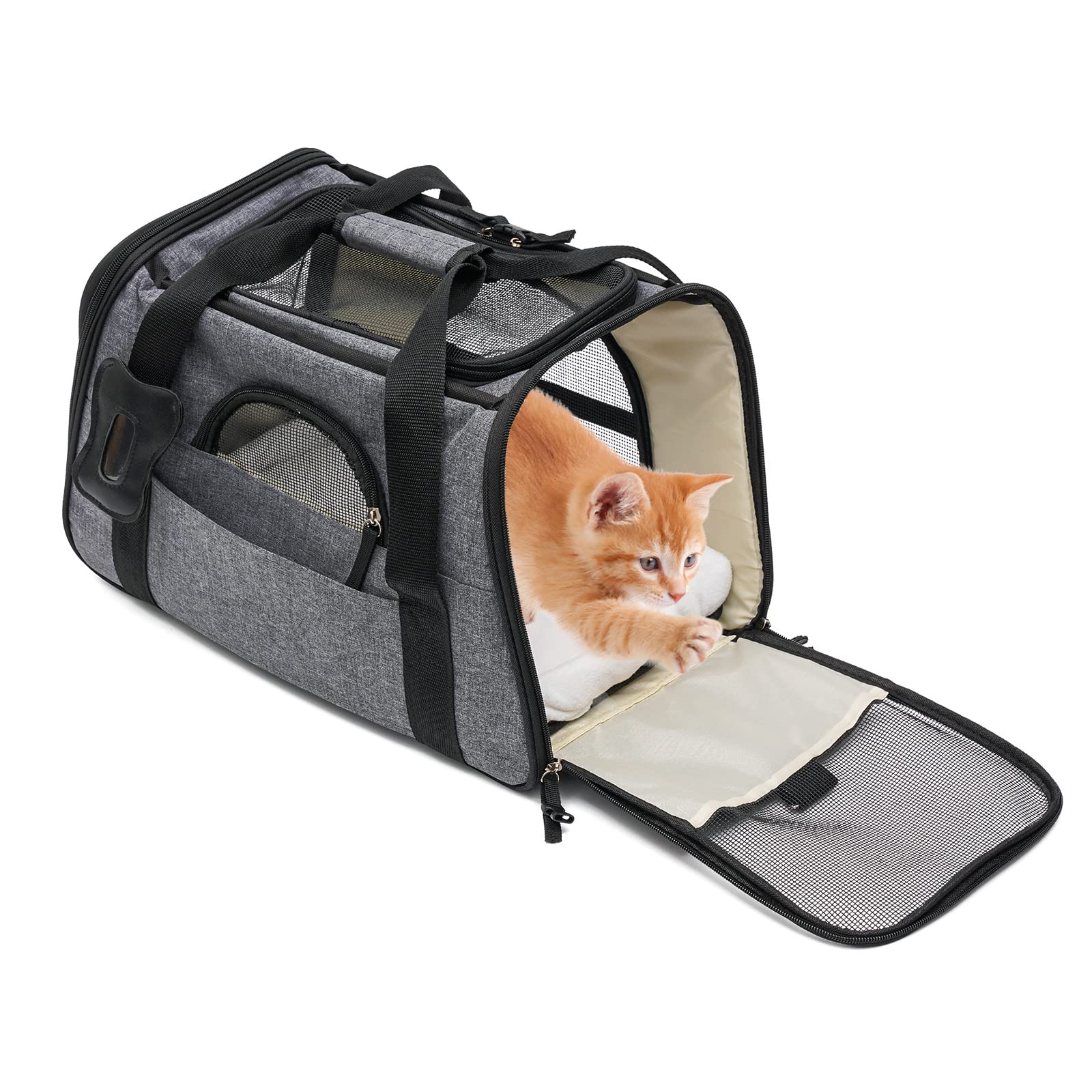 Bolsa para Mascotas|Bolsa Transporte Portátil y Transpirable para Mascotas con Tapete Extraible&Malla Transpirable |trasportines Gato Correa de Hombro Ajustable| Adecuado para viajar-43.5 * 25 * 28cm