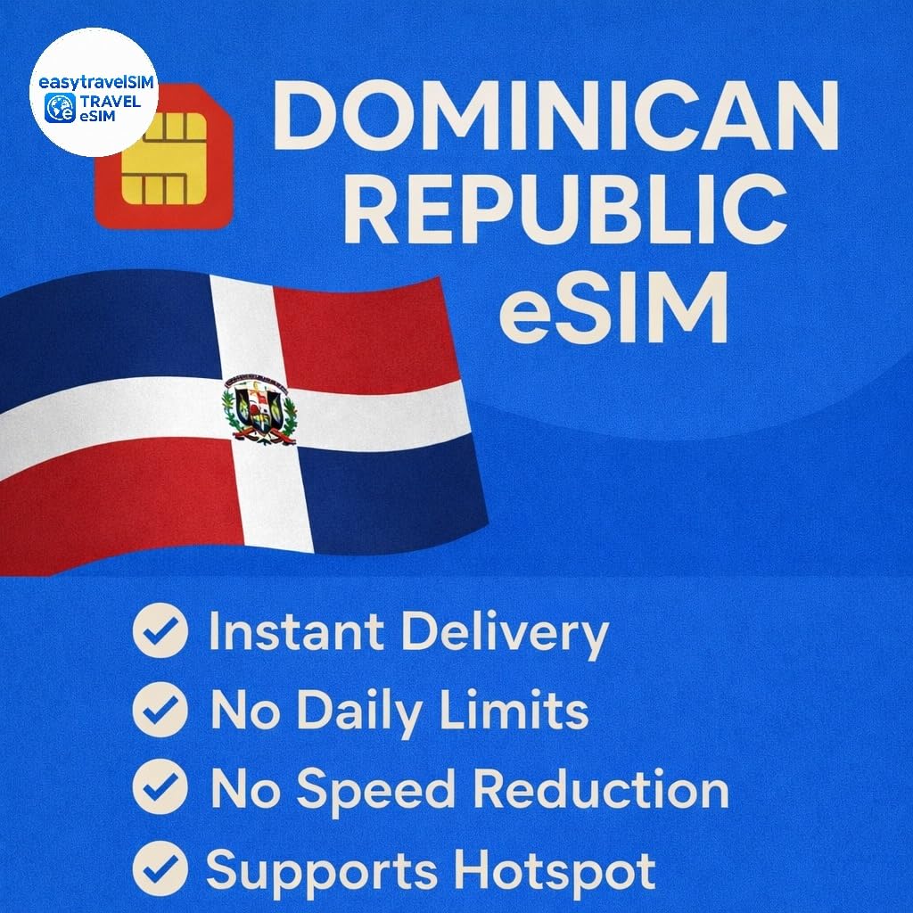 Dominican Republic eSIM High Speed Data Supports Hotspot 30 Days 3 to 20GB Email Delivery, 10GB for 30 Days