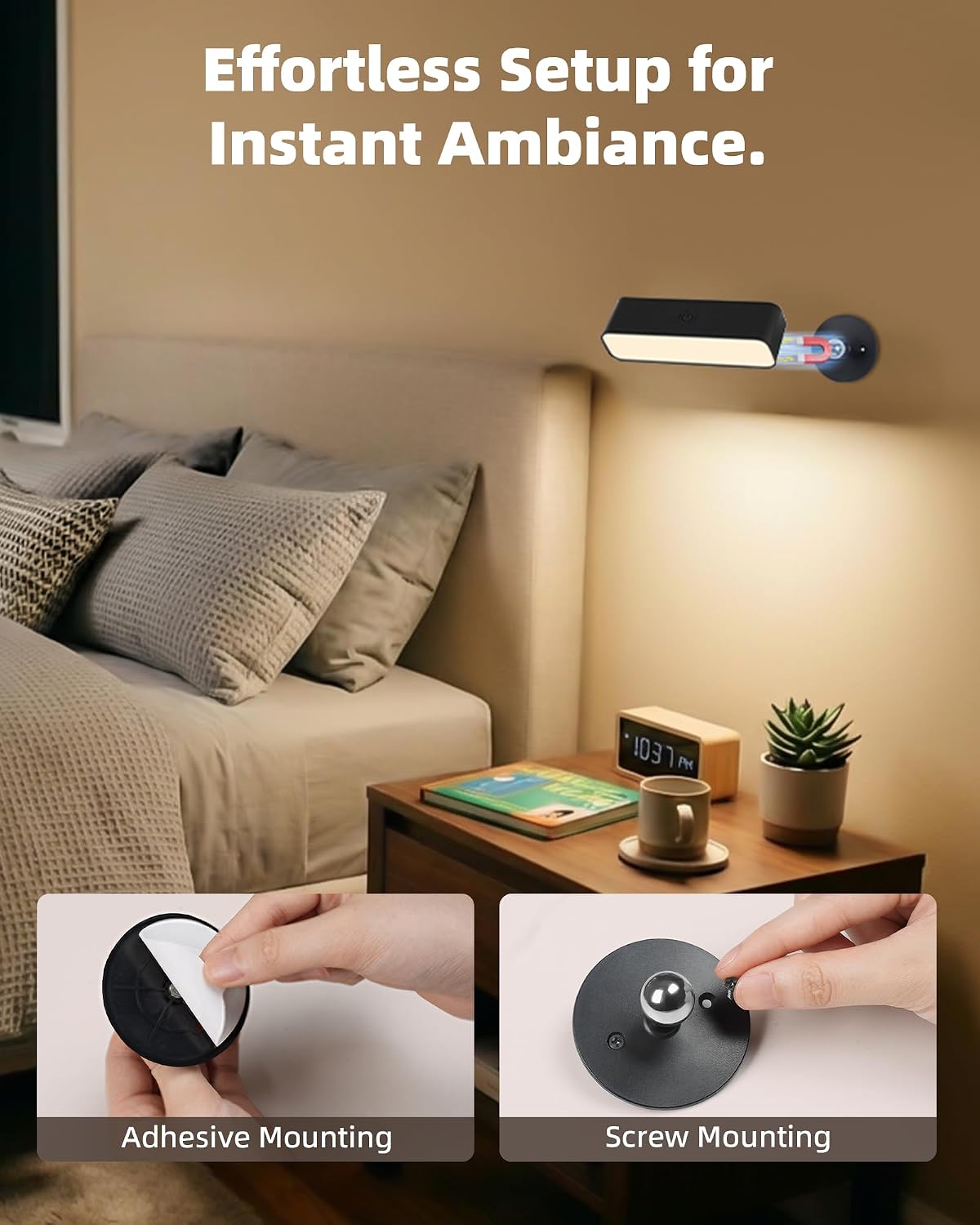 EZVALO LED Wall Sconces Battery Operated with Remote, 4000mAh Rechargeable Magnetic Stick on Lights, 3 Color Temps & 80 RGB Colors Dimmable Cordless Wall Light for Bedroom Study Reading(Black, 2Pack)