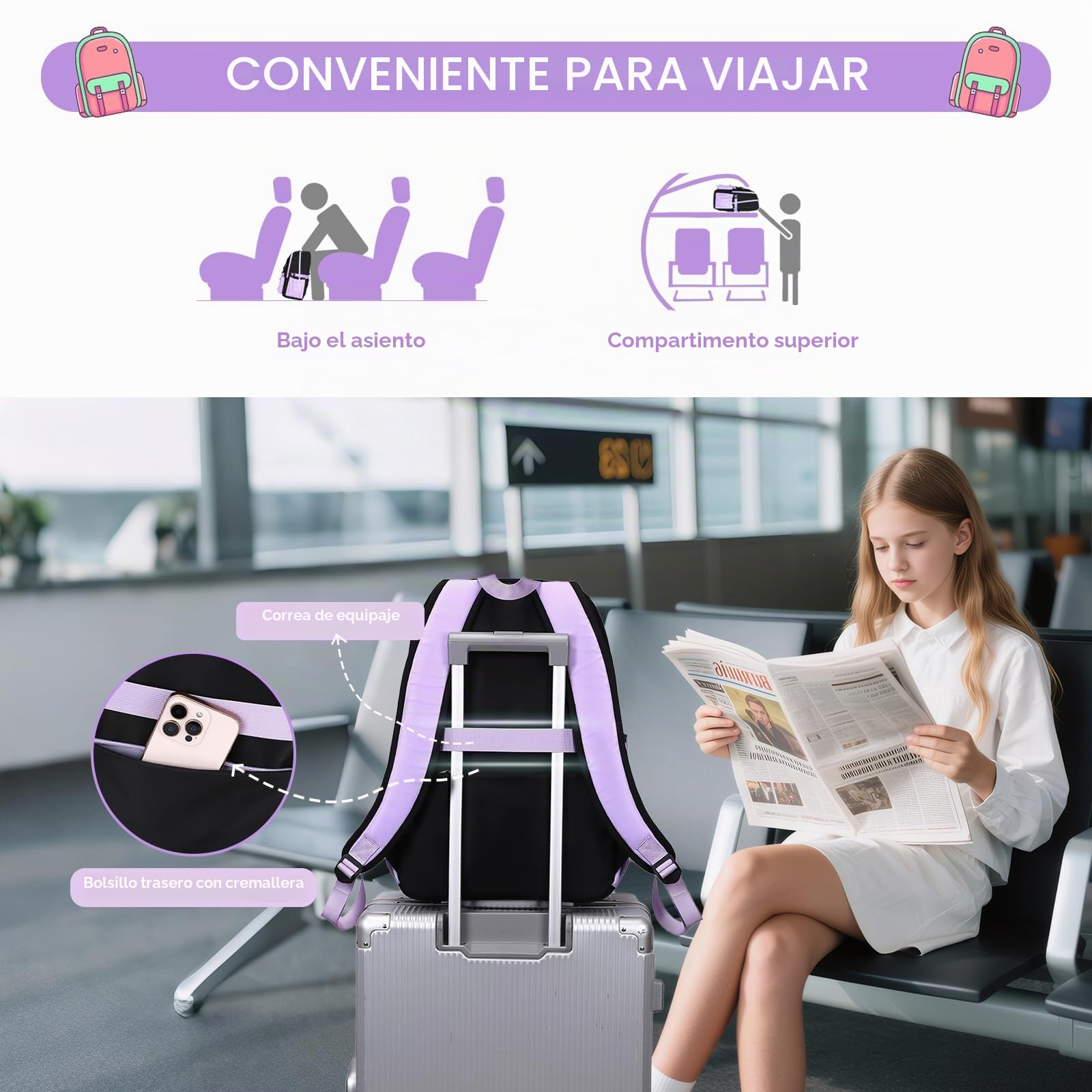 Tanou Mochila Escolar Adolescente Niña, Mochila Casual de 3 Piezas
