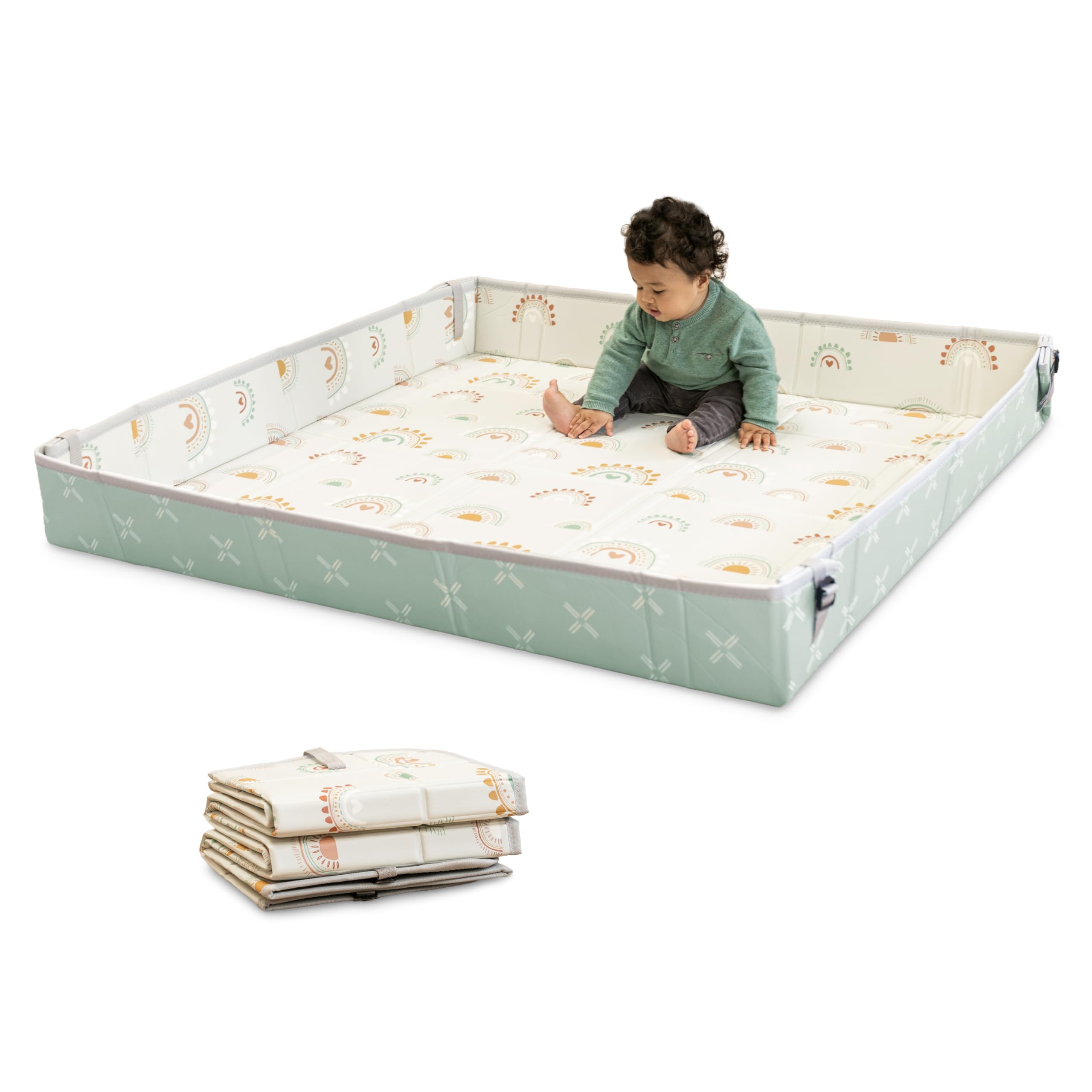 Infantino Faltbare Weiche Spielmatte, Sehr Groß, Leicht Transportierbar, Baby Spielzeug, Klappbare Seiten, Rutschfest Spieldecke für Babys und Kleinkinder, Regenbögen