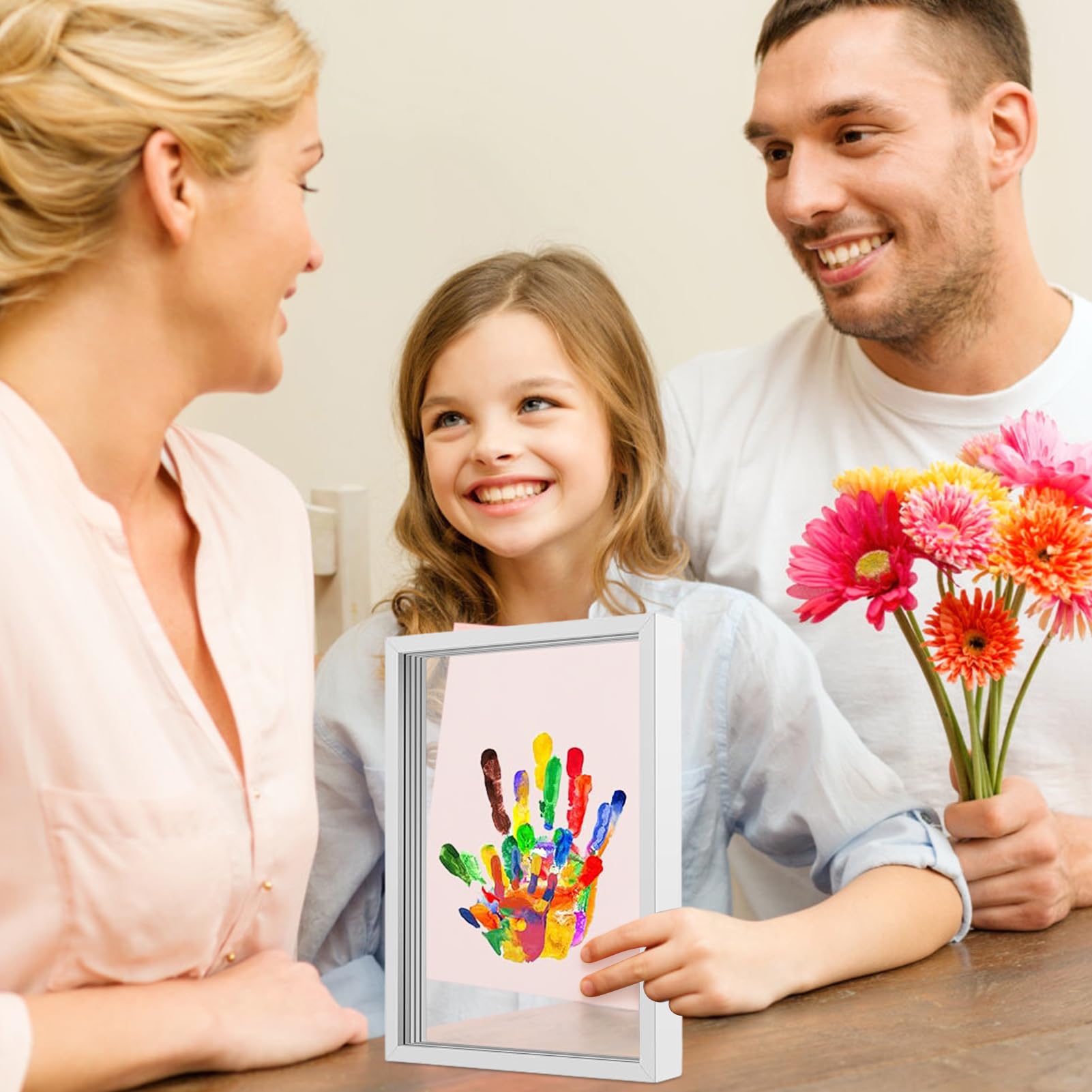 Kit Impronte Mani Per La Famiglia Cornice foto trasparente appendibile | Cornice Ricordo Impronta Mano Soprammobile Da Casa Per Shower, Camera Neonato, Natale, Adozione, Anniversari
