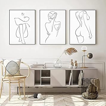 One Line Drawing Canvas Wall Art Minimalistic Women Body Line Drawing Poster Black and White Abstract Line Prints Modern Trendy Aesthetic Female One Line Picture Artworks on Canvas for Room Decor 20*28 Inch Unframed20*28 inch Unframed