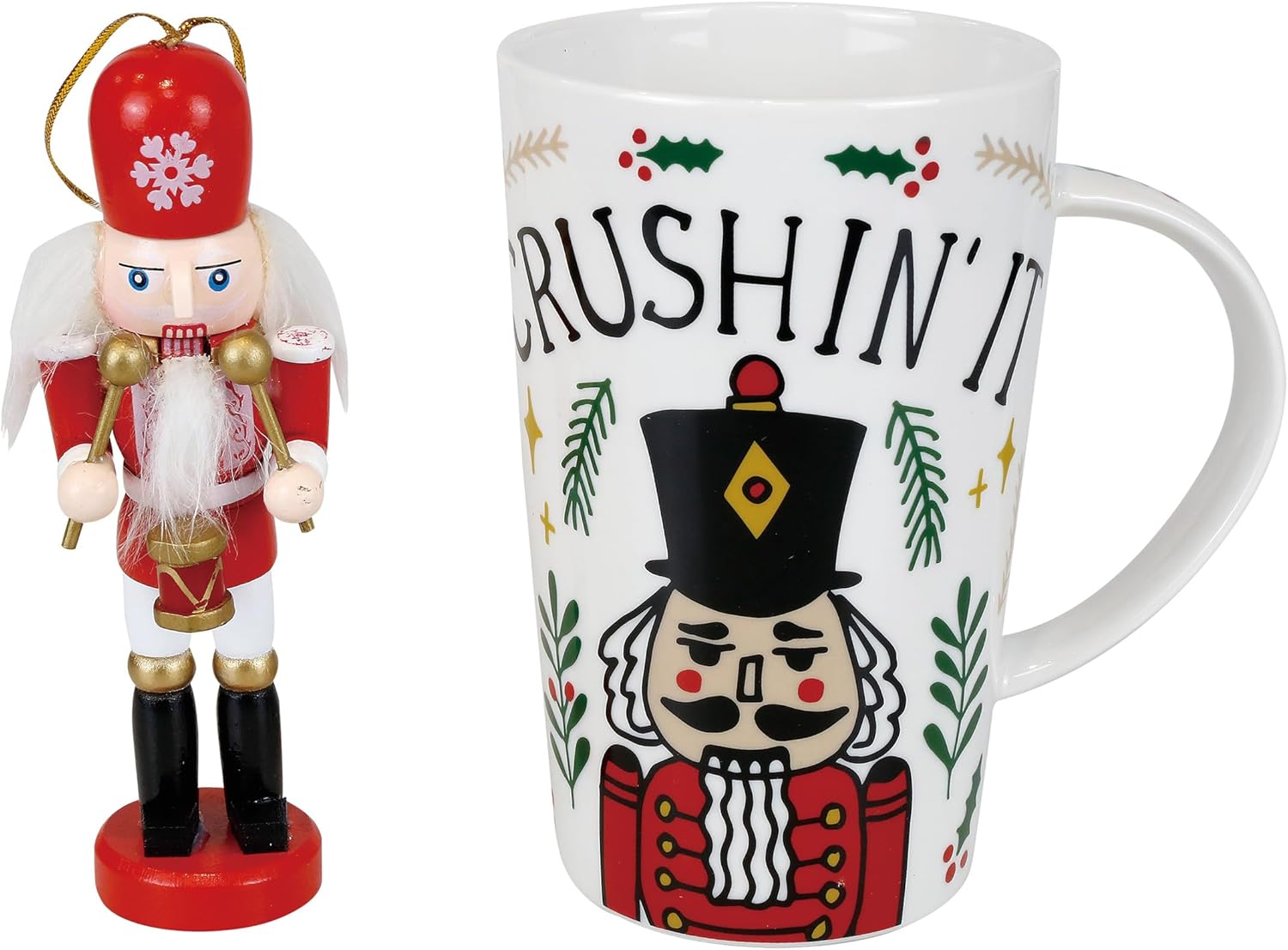 Enesco Our Name is Mud Christmas Crushin' It Nutcracker Hanging Ornament and Coffee Mug Set, 12 Ounce, Multicolor - Image 2