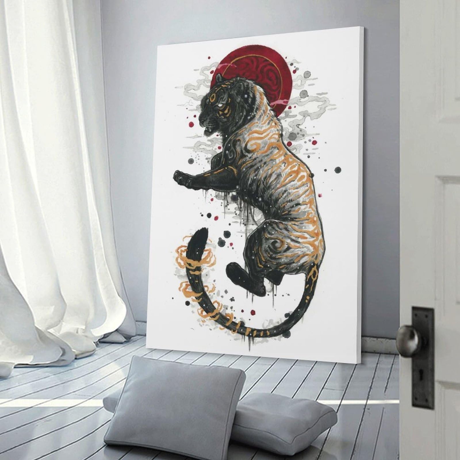 Junmoney Baihu Canvas Wall Decor 12x18inch(30x45cm), for Calm Bedrooms, Home Corners Or Flats, An Easy Wall Refresh for Bedrooms