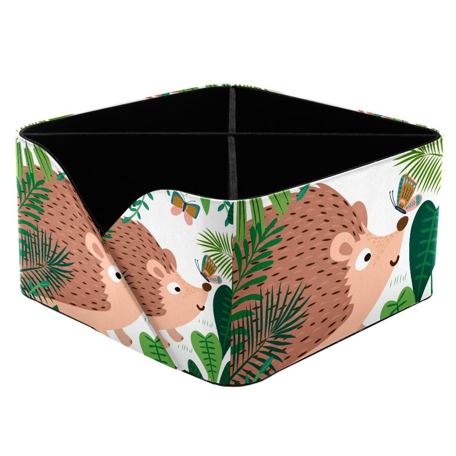 KengjuTesu Hedgehog Butterfly Flowers in Forest Pattern Desktop Organizer Pen Holder, Rectangular Pencil Cup for Office, Study and Makeup Stations