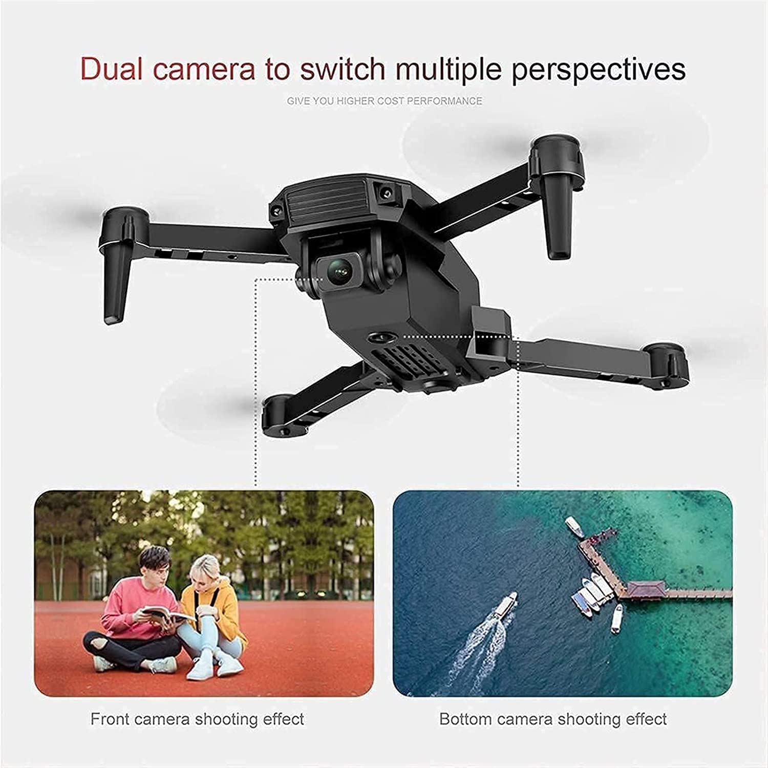 Drone GPS WiFi 4K HD Live Video Doppia Fotocamera per Principianti, Quadricottero Pieghevole Telecomando, Mantenimento Altitudine, Ritorno Automatico, Controllo dei Gesti, Seguimi, Modalità Se