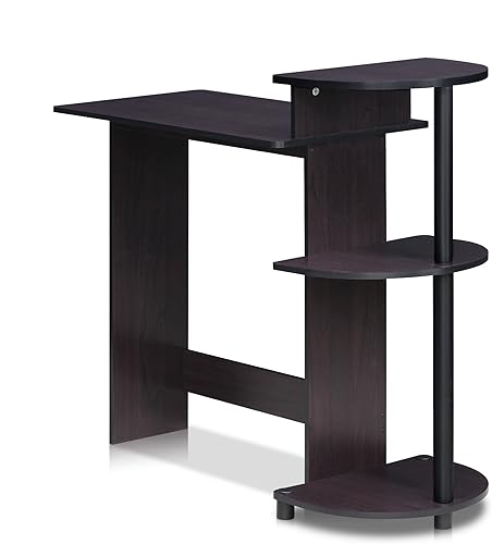 Miniatura 4 de Furinno - Escritorio compacto para computadora con estantes, Tablero de partículas, Marrón oscuro