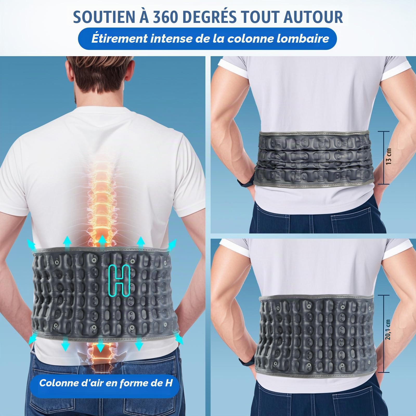 HONGJING Ceinture dorsale de décompression avec pompe électrique pour soulager les maux de dos, soutien lombaire gonflable pour le levage, taille unique, taille 63,8 à 1012,7 cm