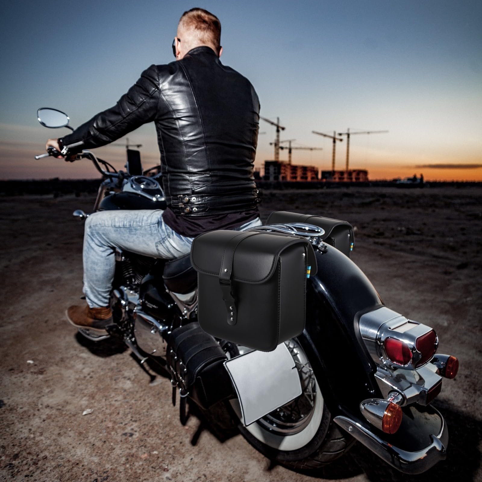 Borsa Laterale per Moto, Borsa Modifica, Pu Nero, Corda | Resistente All'usura, Portatile e Facile da Pulire, per Moto, Uso Laterale, Stile Custom