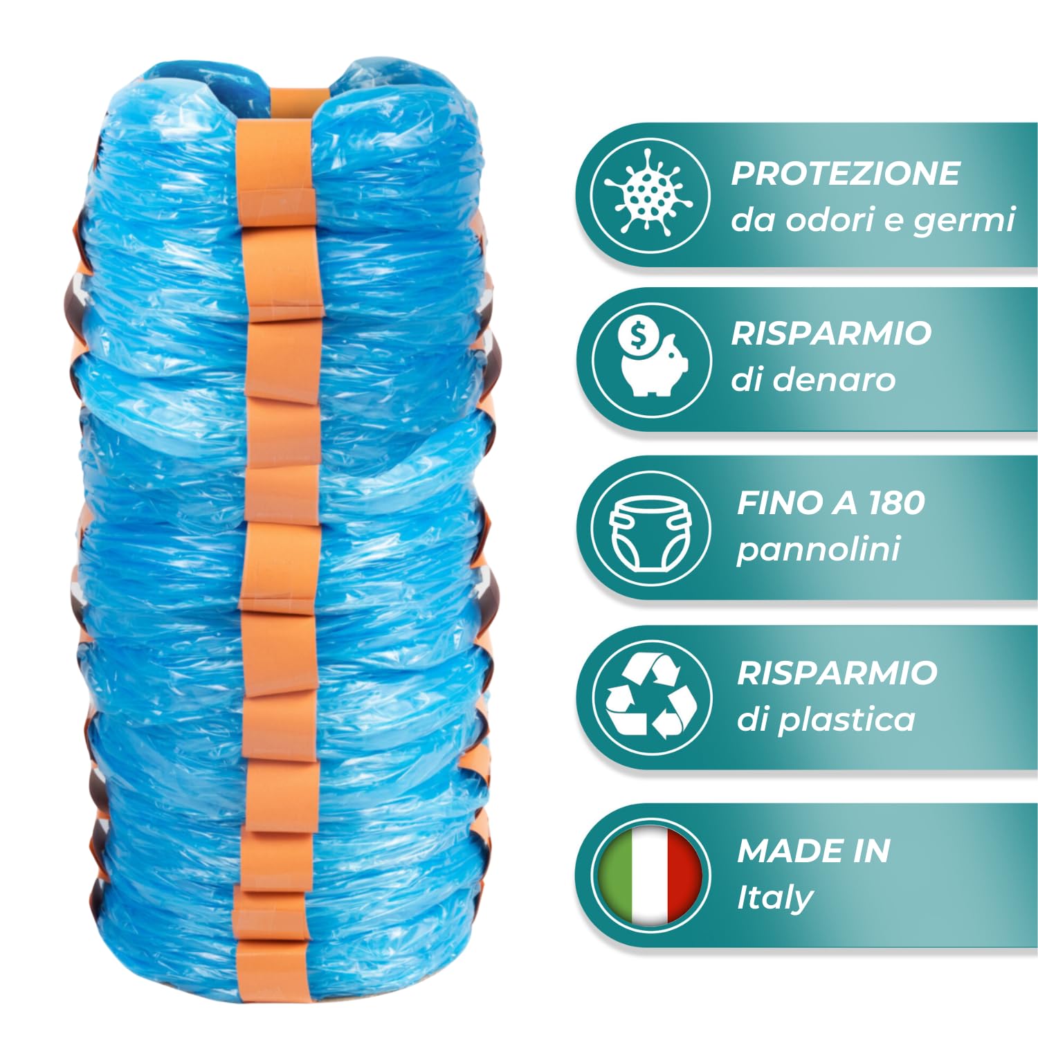 My Happy Nappy Ricariche -【Compatibili con Tommee Tippee Sangenic Tec, Simplee Sangenic e Twist & Click】- Super Ricariche XXL - Trattamento Anti-Odore EVOH Efficace a 7 Strati - Made in Italy