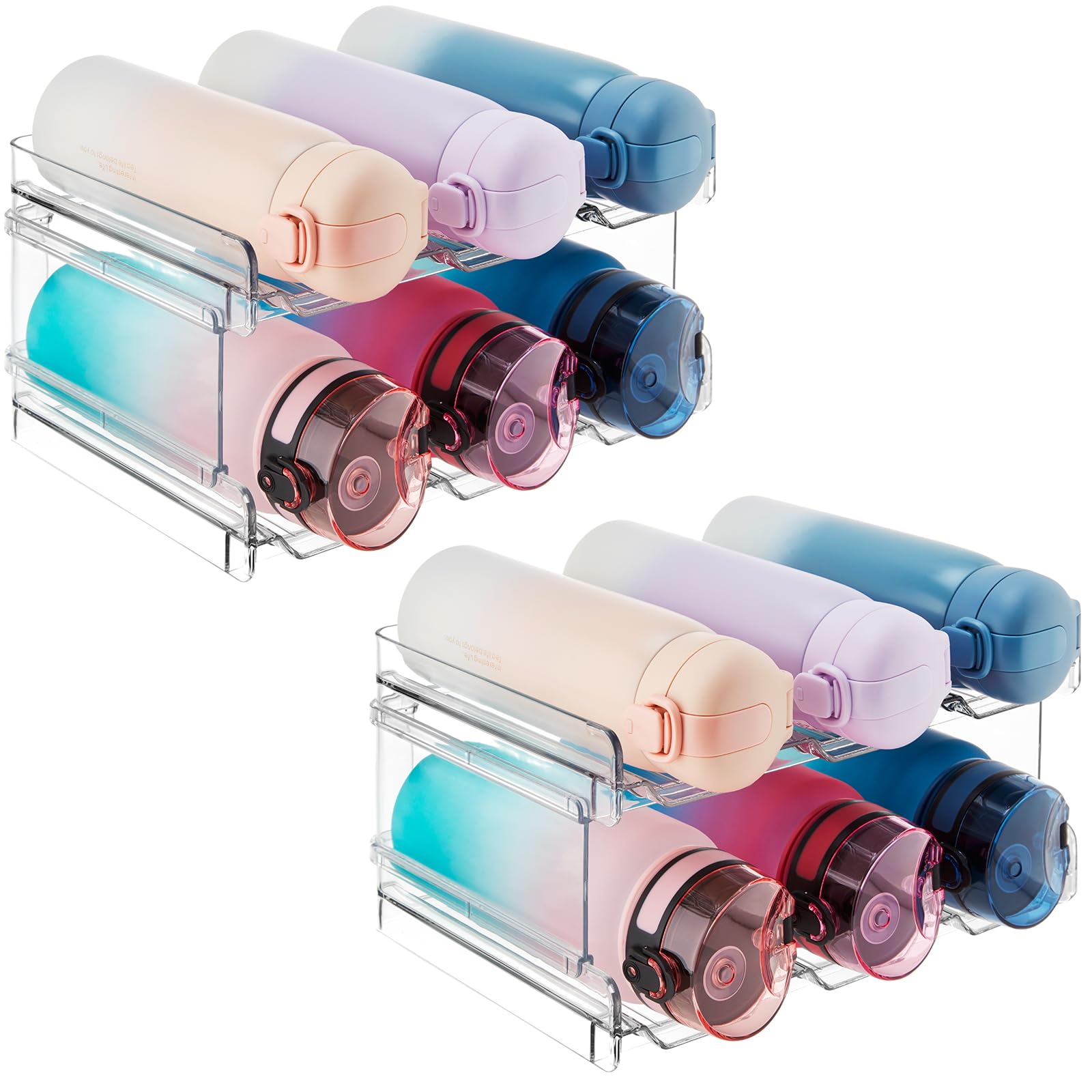 Lifewit 2 Tier Stackable Water Bottle Organizer for Cabinet, 2 Pack Plastic Bottle Holder Fits 6 Bottles/Tumblers up to 3.8" Diameter for Pantry/