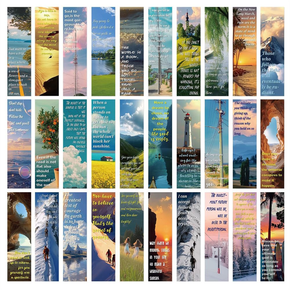 Meecaa 30 PCS Reading Bookmarks, Literary Art Paper Book Marks, Colorful Creative Book Accessories, Great Gifts for Book Lovers Woman Man, Students Reading Fans Reading Lovers (Landscape)
