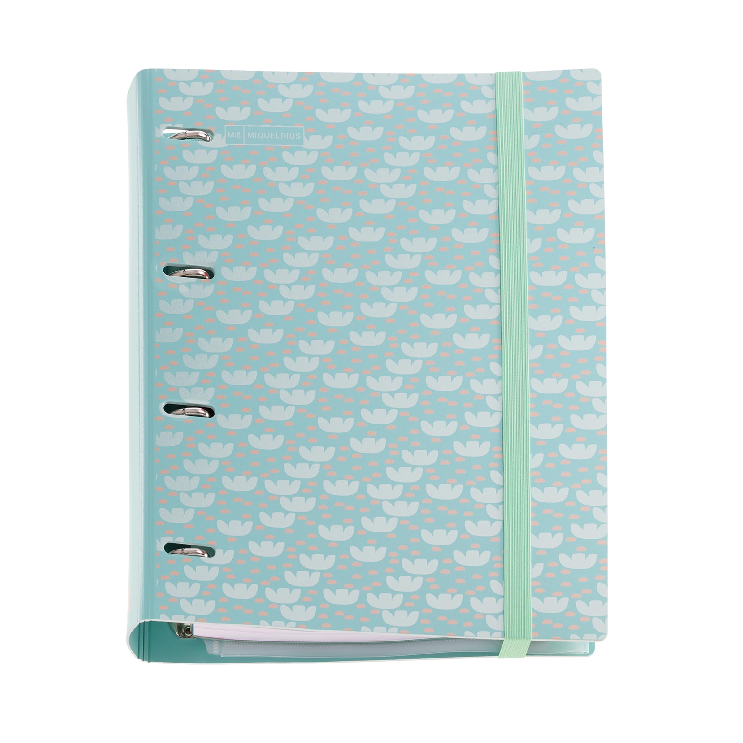 Miquelrius - Polyfoam Plastic Folder, A4 Ring Binder, Includes a Refill of 100 Squared Sheets + 4 dividers + 1 Polypropylene Envelope, 4 Ring Binder, Rubber Closure