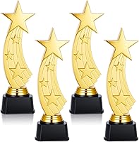 Quelay 9.5 Inch Gold Star Plastic Trophies Bulk Pack of 4 - Durable Employee Recognition Awards, School Prizes, Motivational Gifts