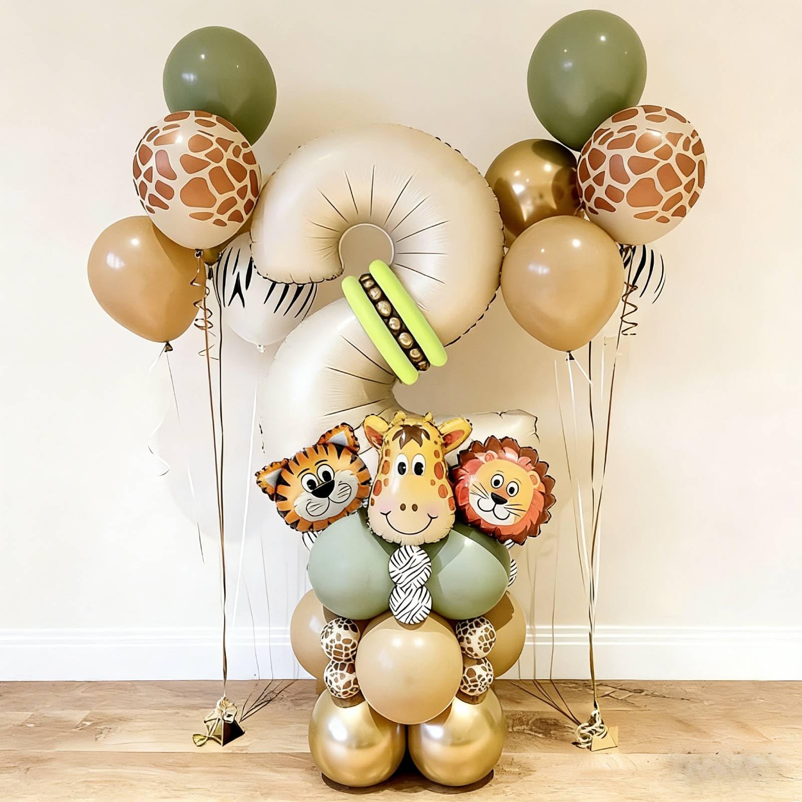 40Pcs 2nd Birthday Balloons, Jungle Safari Birthday Decorations with 40 Inch Number 2 Balloon, Animal Foil Balloons, for Boys & Girls Anniversary Party Decor