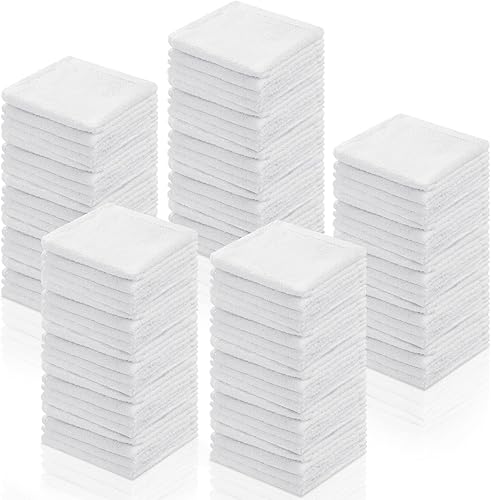 Oudain 100 paños de limpieza blancos reutilizables a granel, trapos de limpieza de algodón, paños de cocina absorbentes, trapos de cocina pequeños,