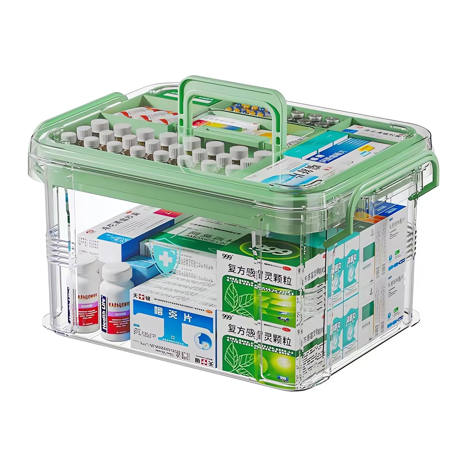 Chililon 2-stöckige Medication storage box große kapazität, Hausapotheke mit Griff, box für medikamente aufbewahrung, leer Mehrzweck-medizinbox mit Abnehmbaren Tablett Küche, Haushalt & Wohnen