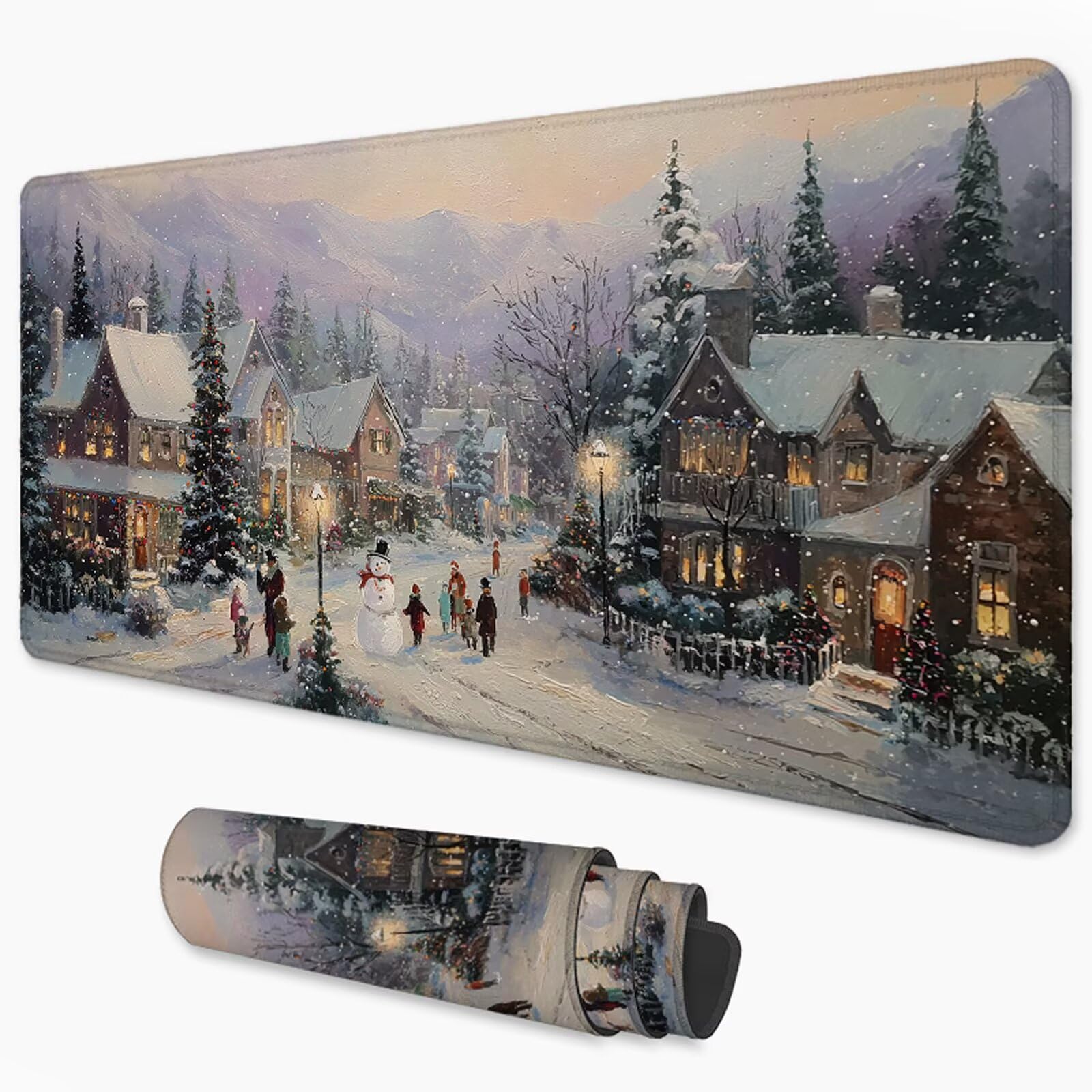 Tappetino Mouse Natale 1200x600 mm xxl Grande Inverno Tappetino Mouse Gaming Antiscivolo Sottomano Scrivania, Mouse pad Impermeabile con Bordi Cuciti Adatto a Casa, Ufficio e Sala Giochi 3Y-920