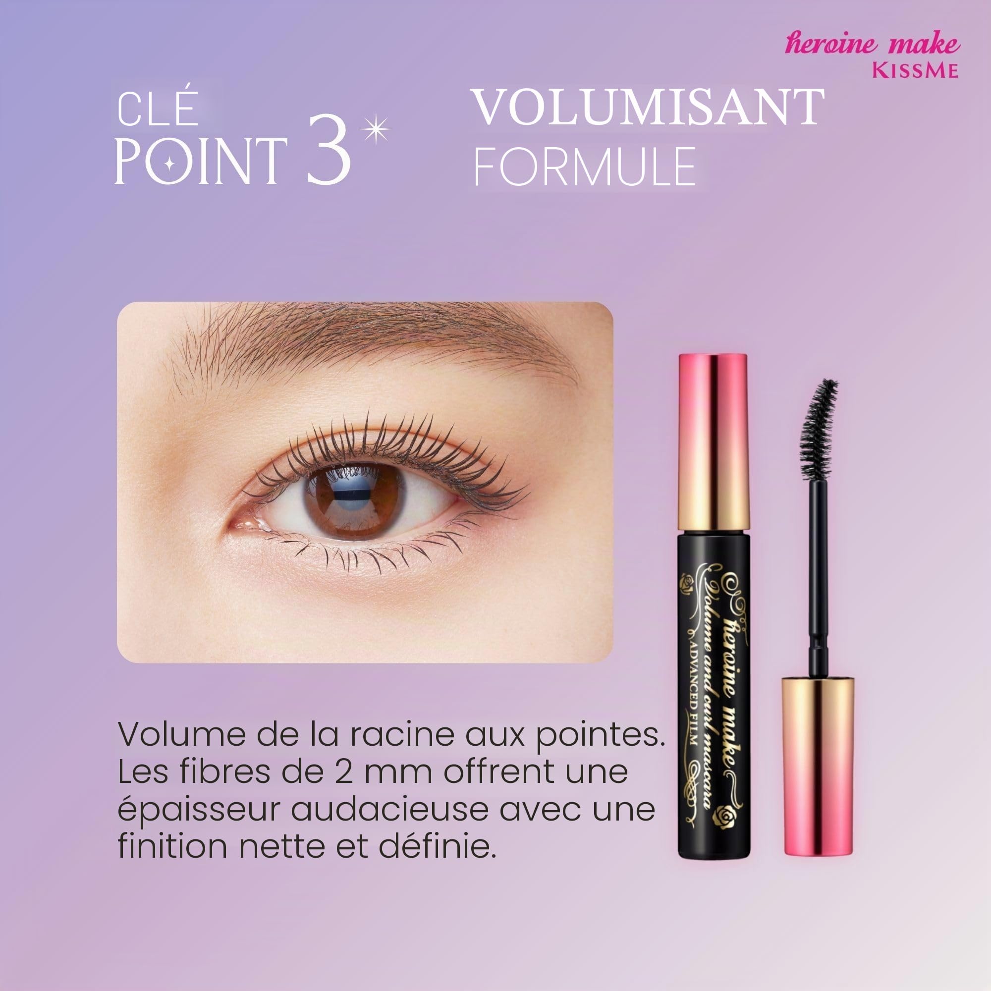 HEROINE MAKE Kissme Mascara Volume & Curl Advanced Film, Tubing, Imperméable et Longue Durée, Volumisant et Bouclé, Brosse Courbe, 6 Sérums Naturels, Fabriqué au Japon 1 EA