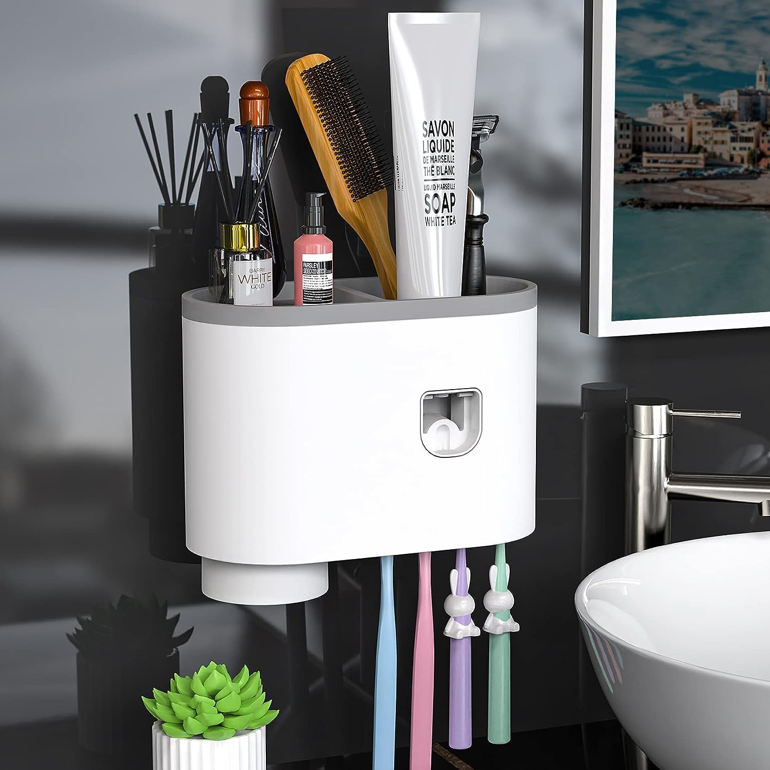Srxes Toothbrush Holders for Bathroom, Toothbrush Holder Wall Mounted, Toothpaste Dispenser, Brush Holder for Bathroom Wall (1 Cup, White) (B0C7KL9XCM) Amazon Price History, Amazon Price Tracker