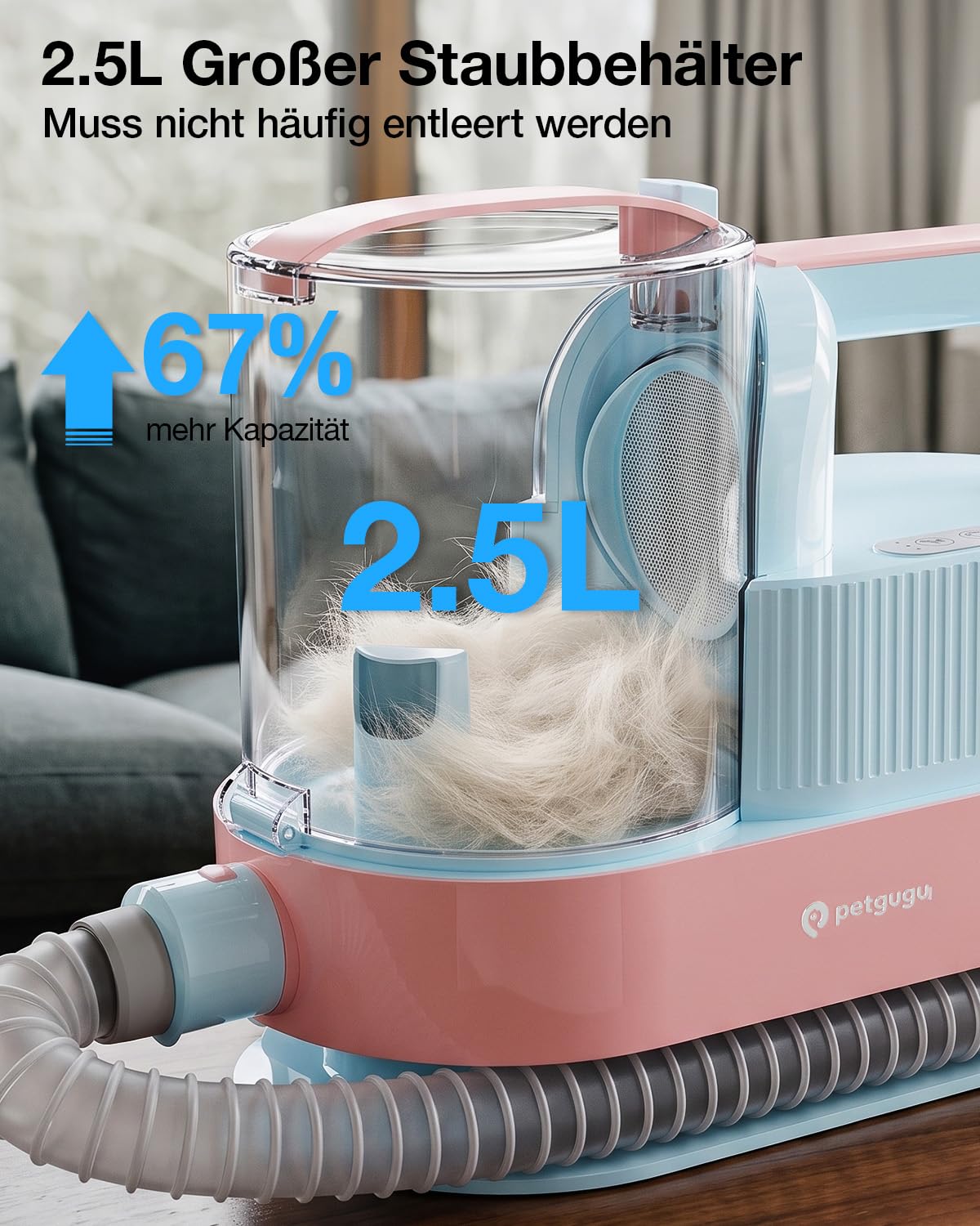 PETGUGU Hundeschermaschine mit Staubsauger, 7-in-1 Tierpflegeset für Hunde und Katzen, leiser Hundestaubsauger mit 11000 Pa, 2,5L Behälter und 3 Saugstufen, Tierhaarschneidemaschine M1 Pro, Blau