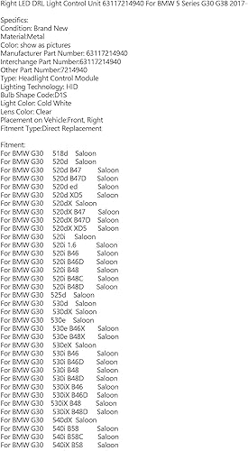 Miniatura 8 de Unidad de control de luz LED DRL derecha apta para BMW Serie 5 G30 G38 2017-,#63117214940