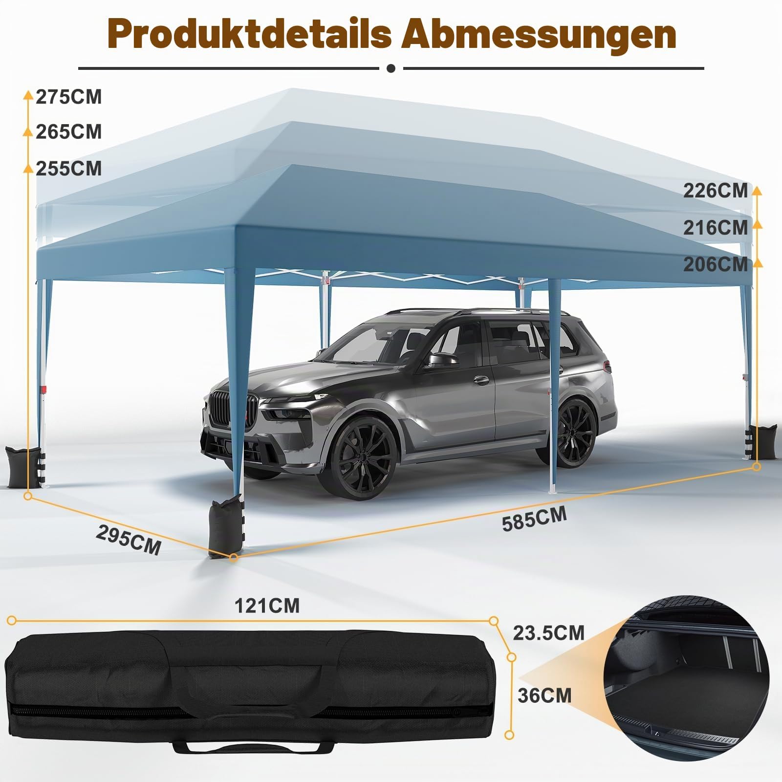 JUMMICO Pavillon 3x6 Wasserdicht Stabil Winterfest Höhe Verstellbar,Faltpavillon mit 6 Seitenwänden,Pavillion UV Schutz 50+,Gartenpavillon Faltzelt für Garten, Innenhof, Camping,Gazebo Blue