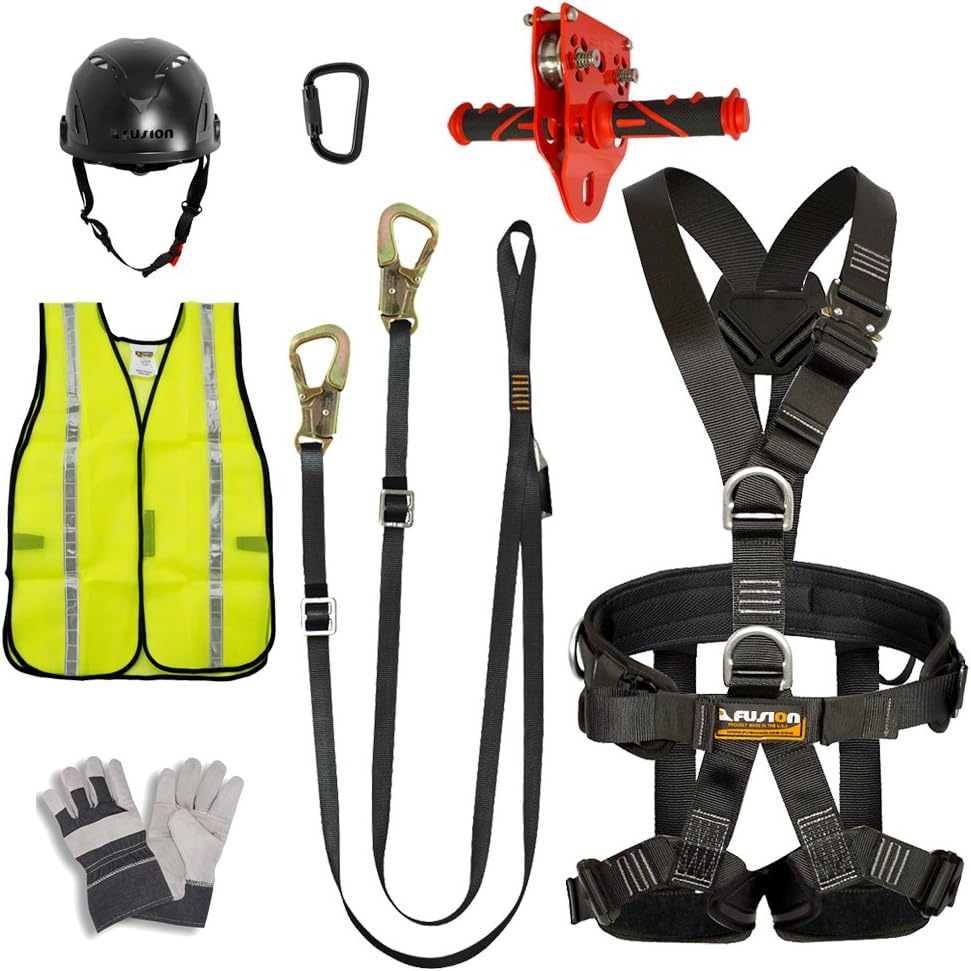 Fusion Climb Pro Backyard FK-A-HLTCHVG-38 Carabineer Helmet Vest Gloves Bundle, Black