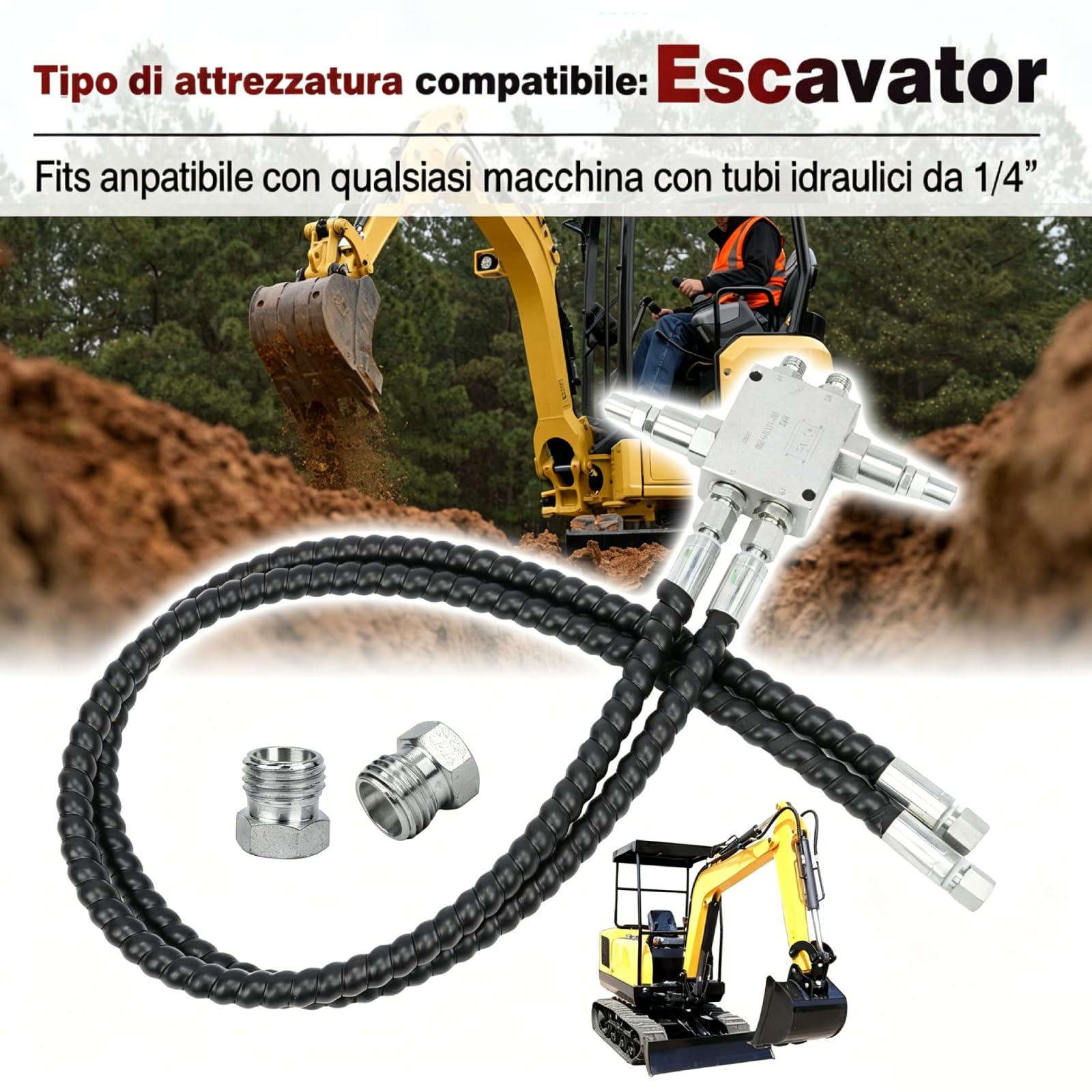 Kit Valvola di Smorzamento per Miniescavatore, Ricambi, Accessorio, Tubo Idraulico da 1/4", Accessorio Robusto