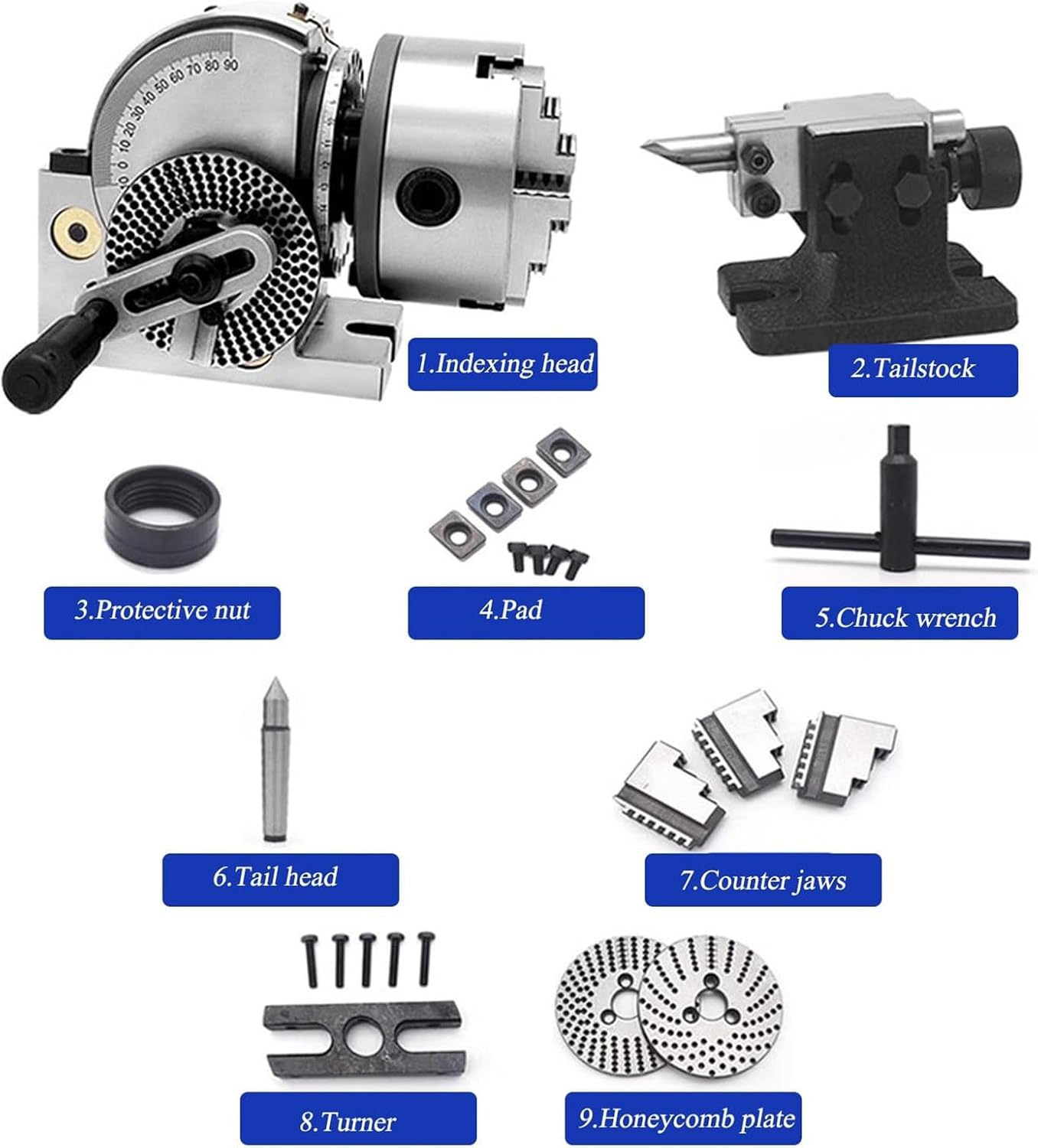 Semi-Universal Dividing Head Milling Set, 3 Jaw Chuck Dividing Head Set,for Precision Rotary Table (6in/160mm)