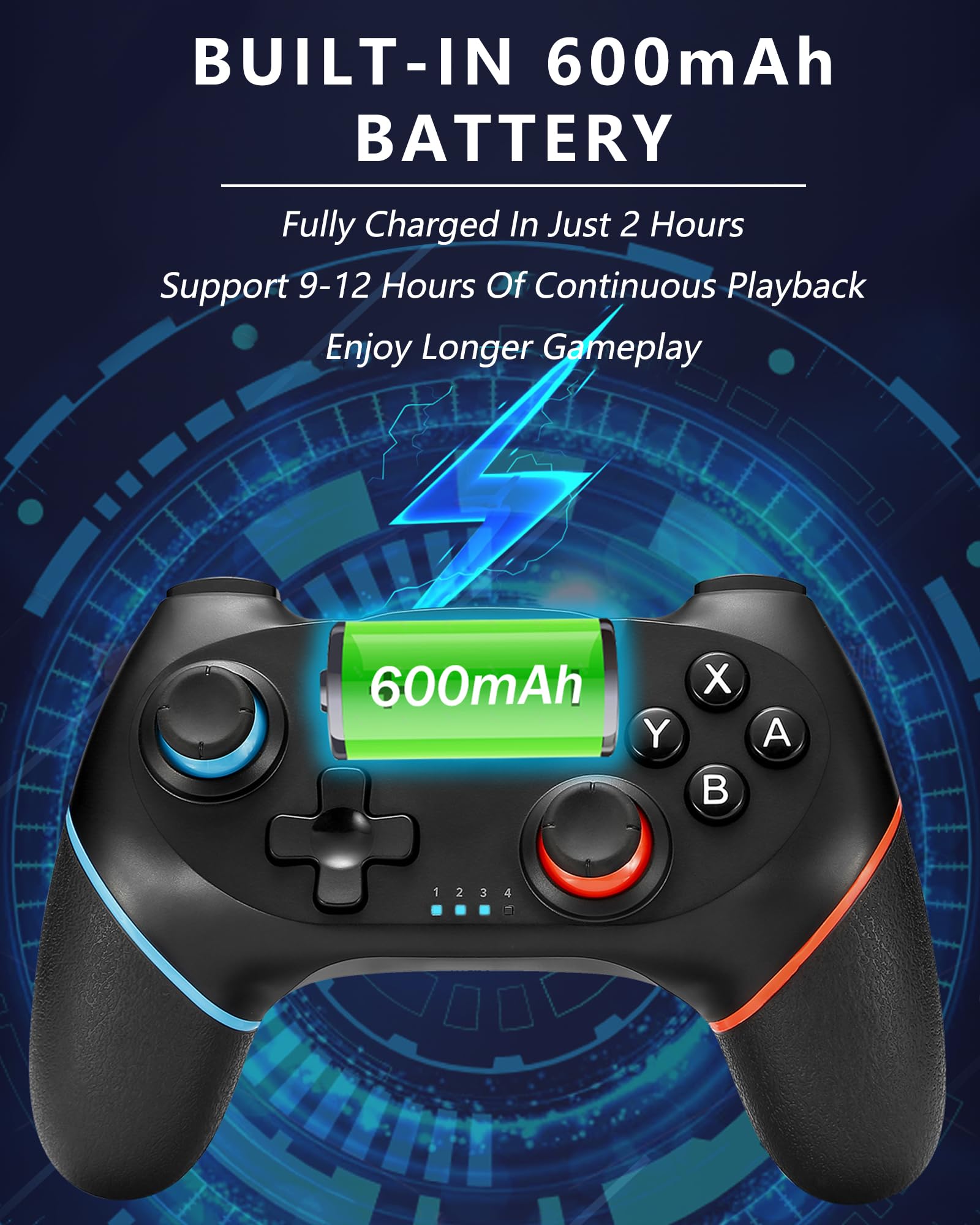 BOLEi Wireless Switch Controller für Switch/Switch Lite/Switch OLED, Pro Controller mit Programmierbar/Schnell Verbunden/Lange Akkulaufzeit/Dual Shock/6 Achsen Gyro/Turbo/Wakeup Funktion