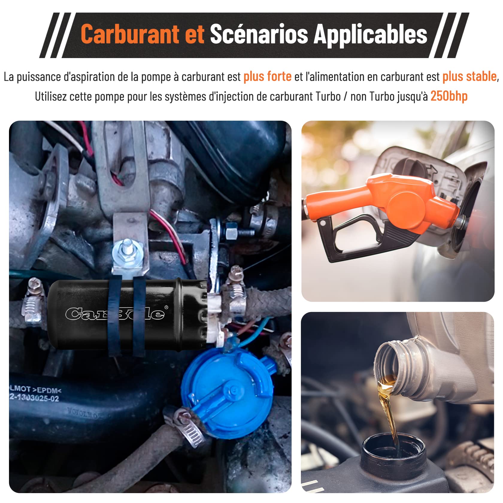CarBole 12V Pompe à Essence Haute Pression 125 PSI, 250 BHP, Noir | Avec Siège Amortisseur, Pompe à Essence Haute Pression Pour Essence, Diesel, Remplacement de Plusieurs Numéros de Pièces