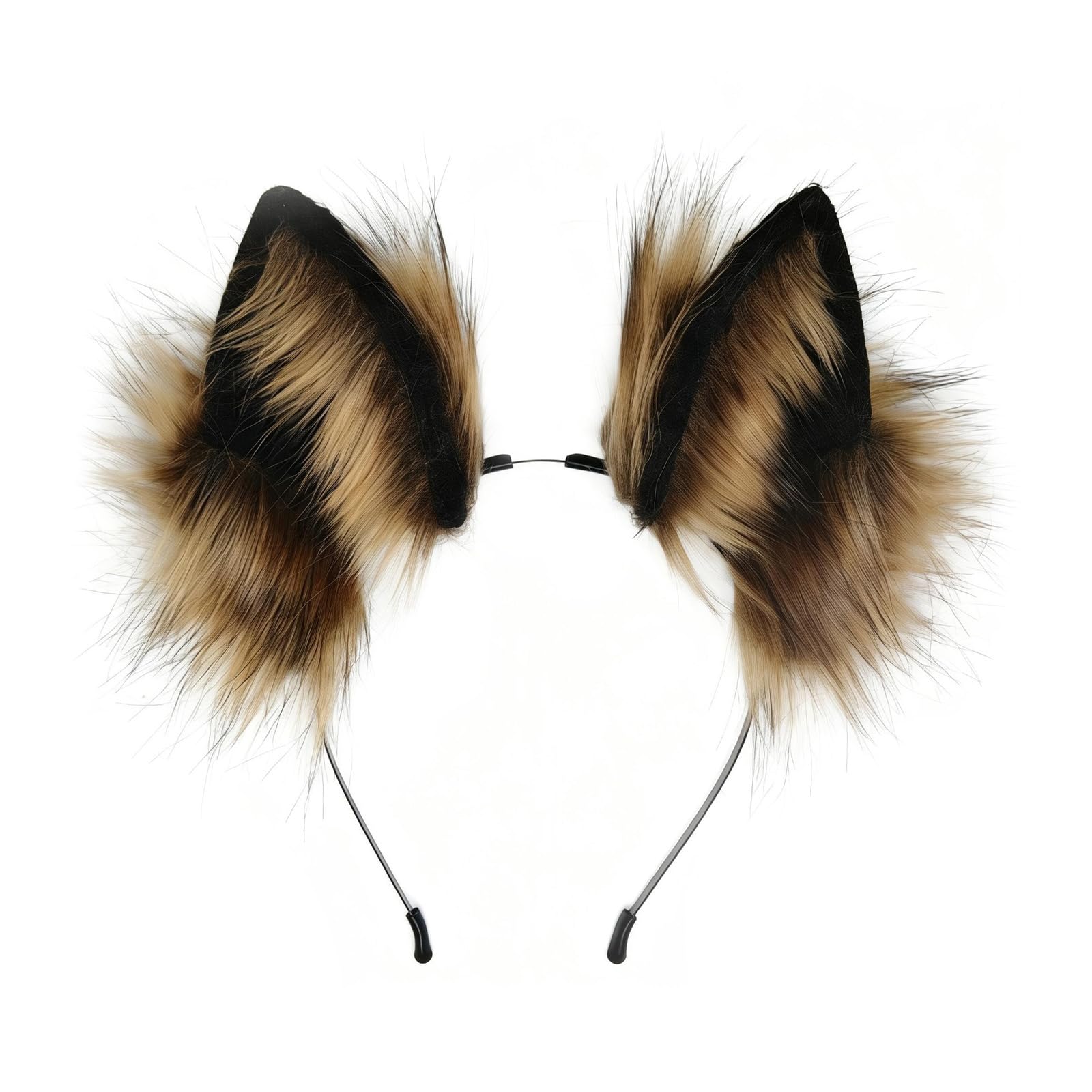 AUSTUFF Handmade Faux Fur Fox Wolf Cat Ears Headband Furry Animals Ears Headwear Cute Head Accessories for Cosplay Party Halloween, Black+Grey (Black+Brown) โ image 1