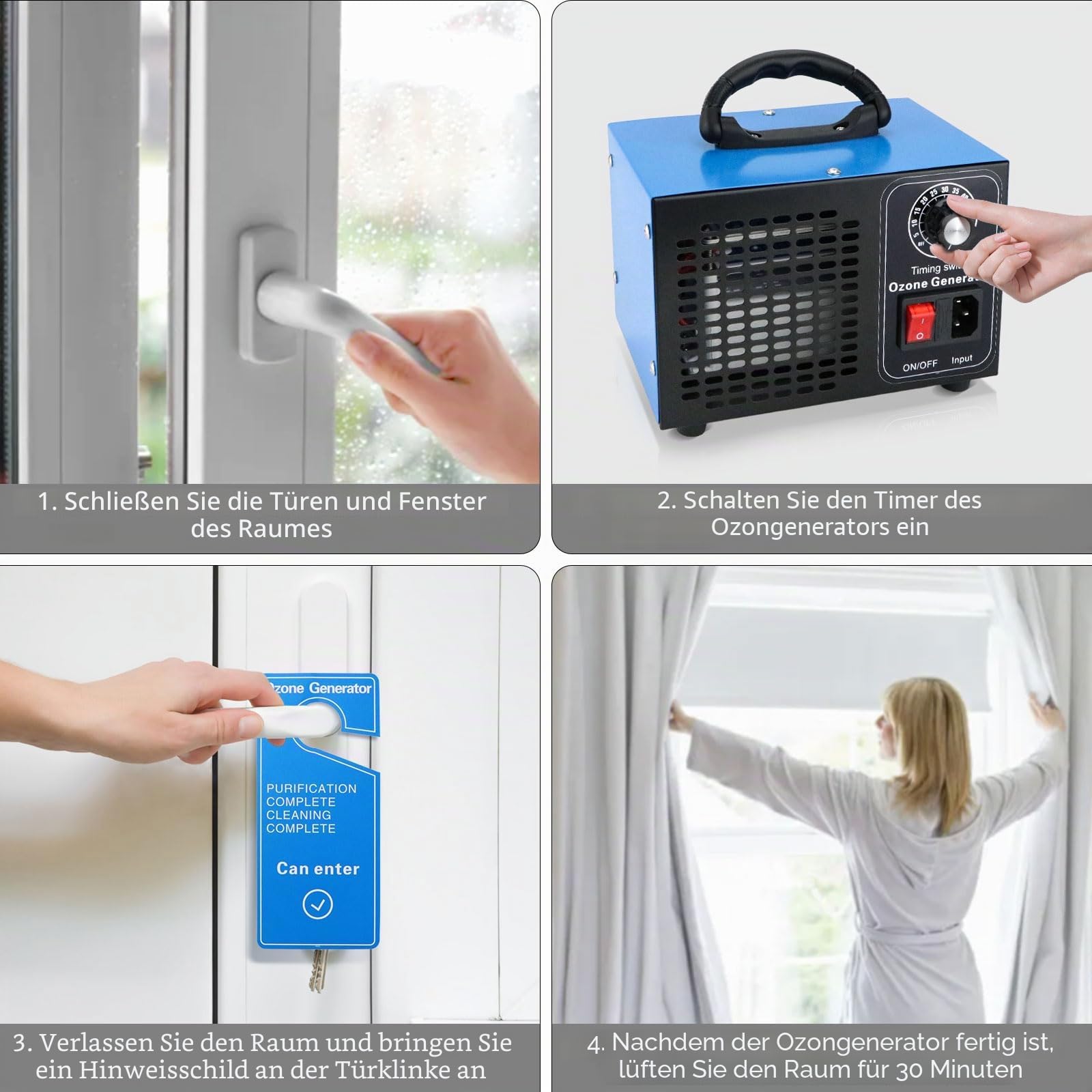 Anesty Ozongenerator 60000 mg/h Ozongerät mit Timer, 100W 60g/h Ozon Luftreiniger O3 Ozonisator zur Geruchsbeseitigung im Auto, Haushalt, Keller, Wohnung, Haustier- und Küchengerüche