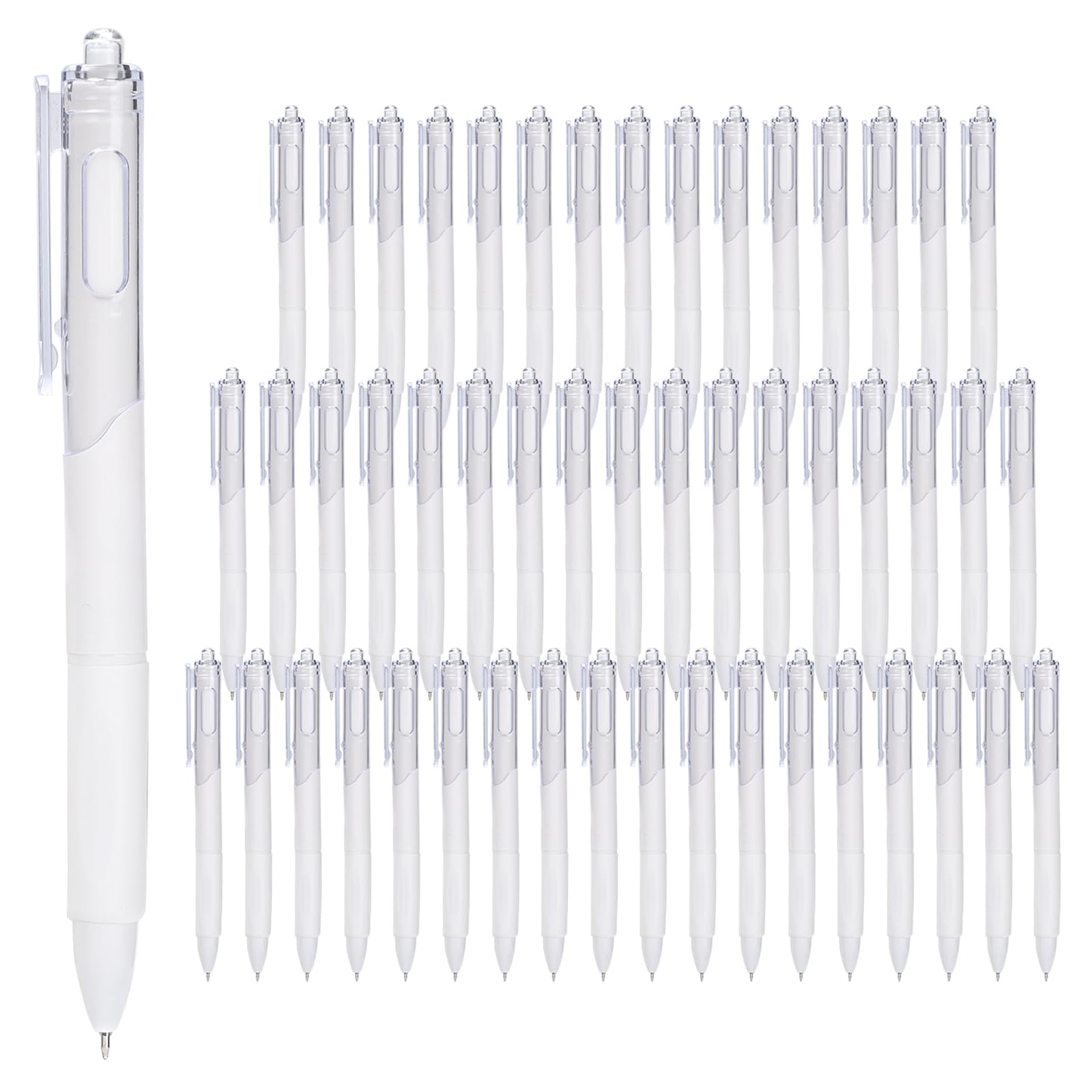 50 pcs Neutral Pens, 0.5 mm Fine Tip Black Ink Gel Pens, office supplies,Retractable Ball Point Pen,Rubber Grip, for ues by Students and Office Worker ect.（White）